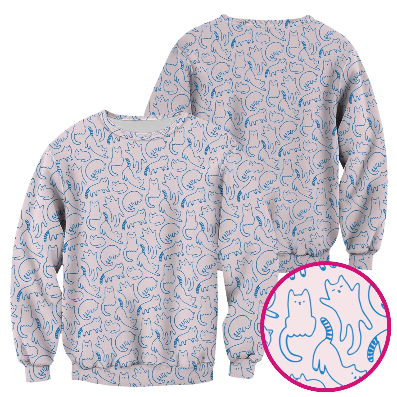 Artistic Cat Pattern Medical Scrub Top, Breathable Fabrics Nursing Uniform