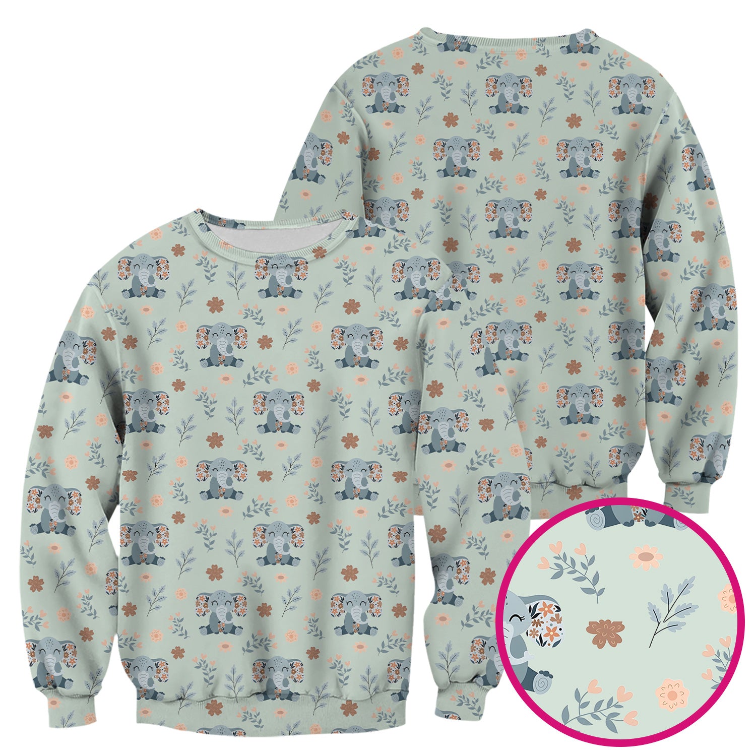 Cute Elephant Floral Print Scrub Top, Comfortable Scrubs for Nurses