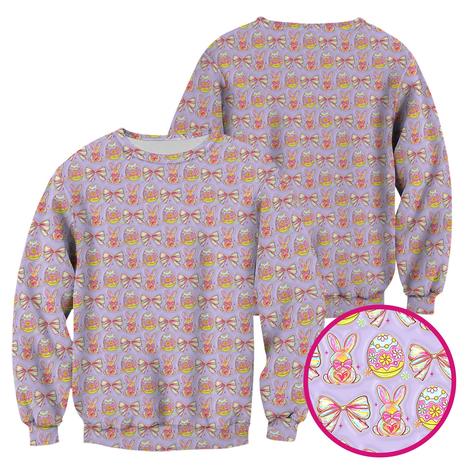 Easter Bunny Pastel Egg Bow Pattern Scrub Top, Breathable Fabrics Nursing Uniform