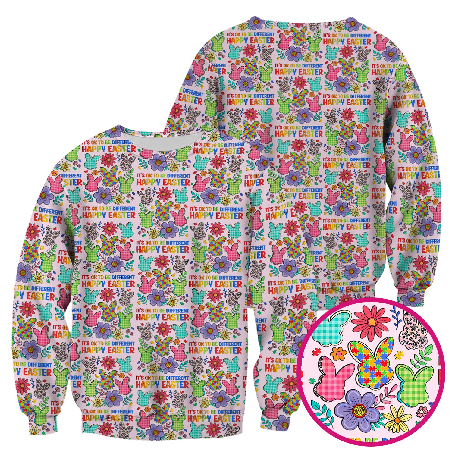 Happy Easter Bunny Floral Print Scrub Top, Breathable Fabrics Nursing Uniform