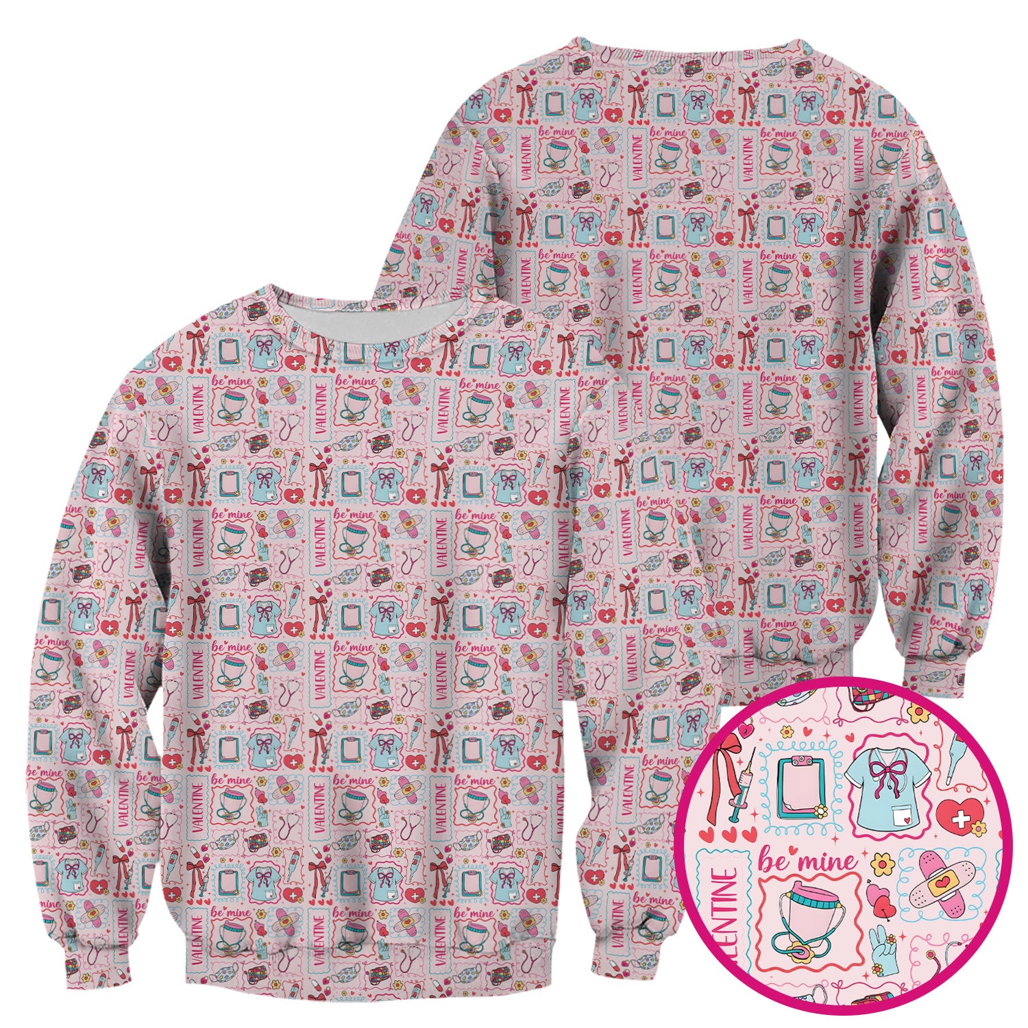 Valentine Medical Hearts Bandages Syringes Scrub Top, Comfortable Scrubs for Nurses