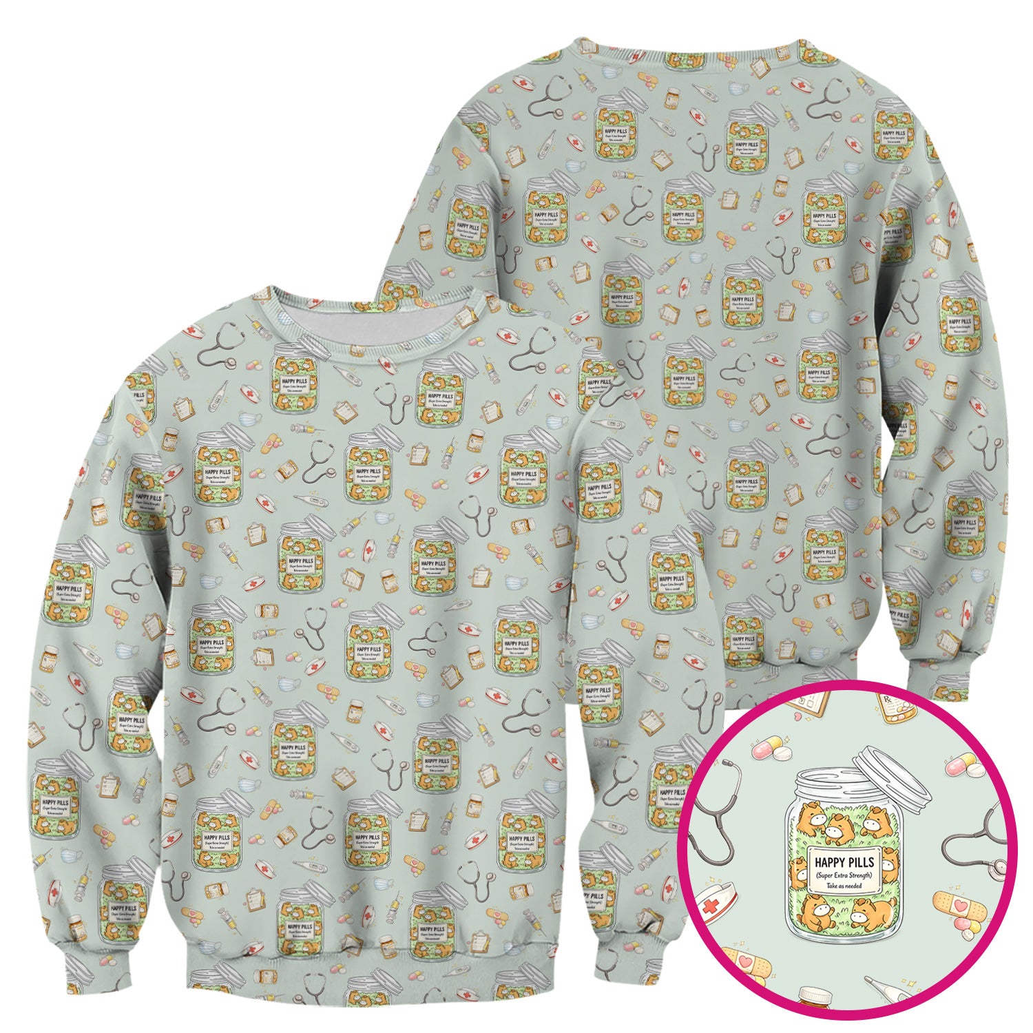 Happy Pills Horse Medical Print Nurse Scrub Top, Comfortable Scrubs for Nurses