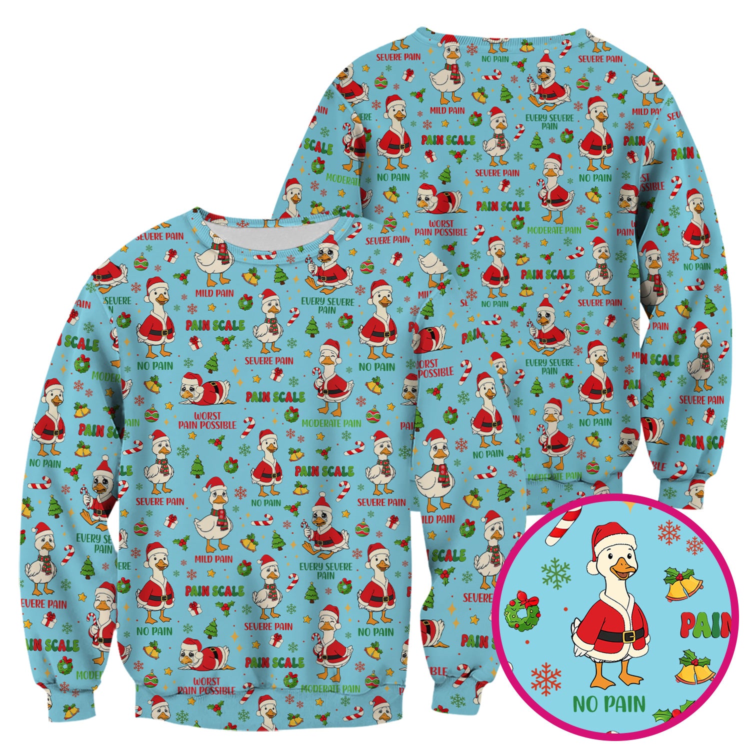 Funny Goose Christmas Scrub Top - Pain Scale Nurse Pattern Shirt - Cute Holiday Medical Scrubs for Women