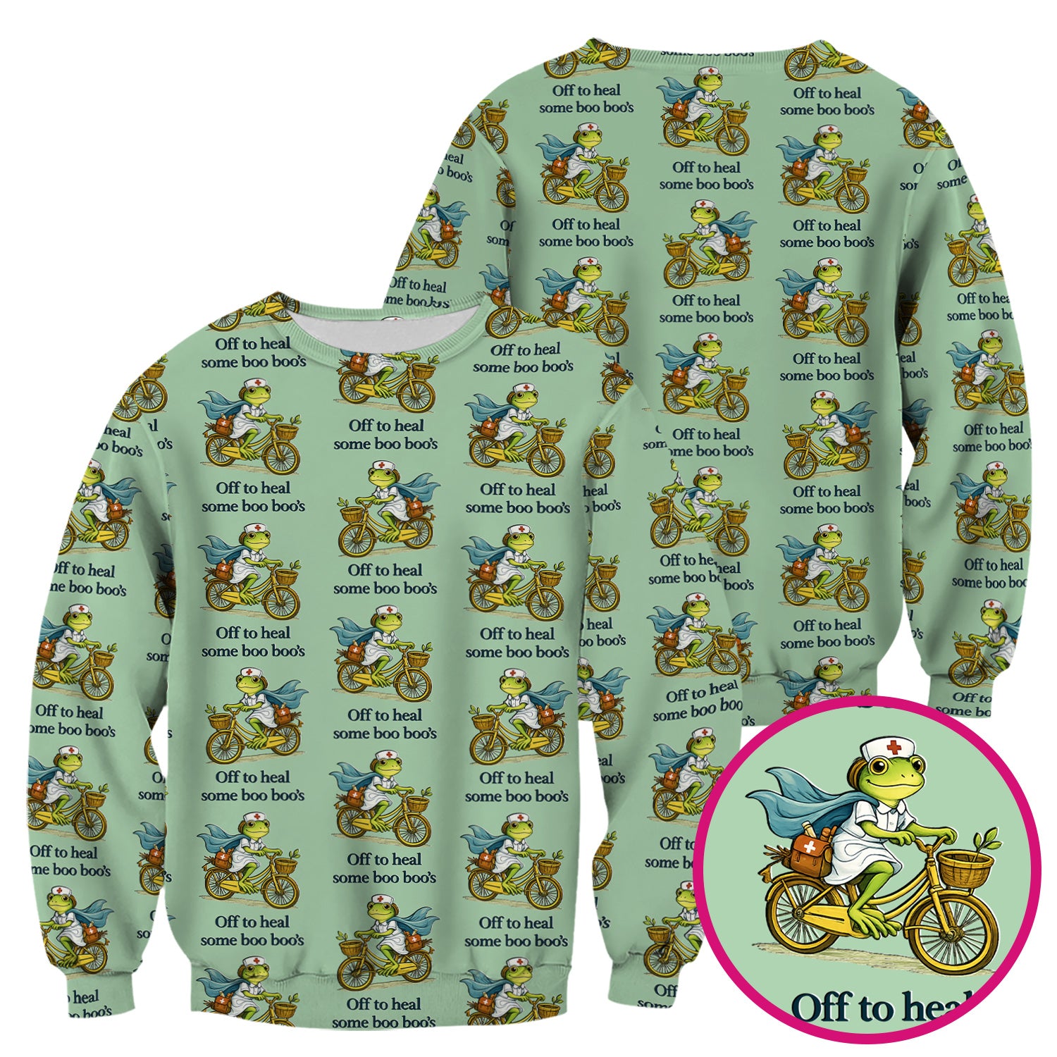 Funny Frog Nurse Cycling Pattern Scrub Top, Comfortable Scrubs for Nurses