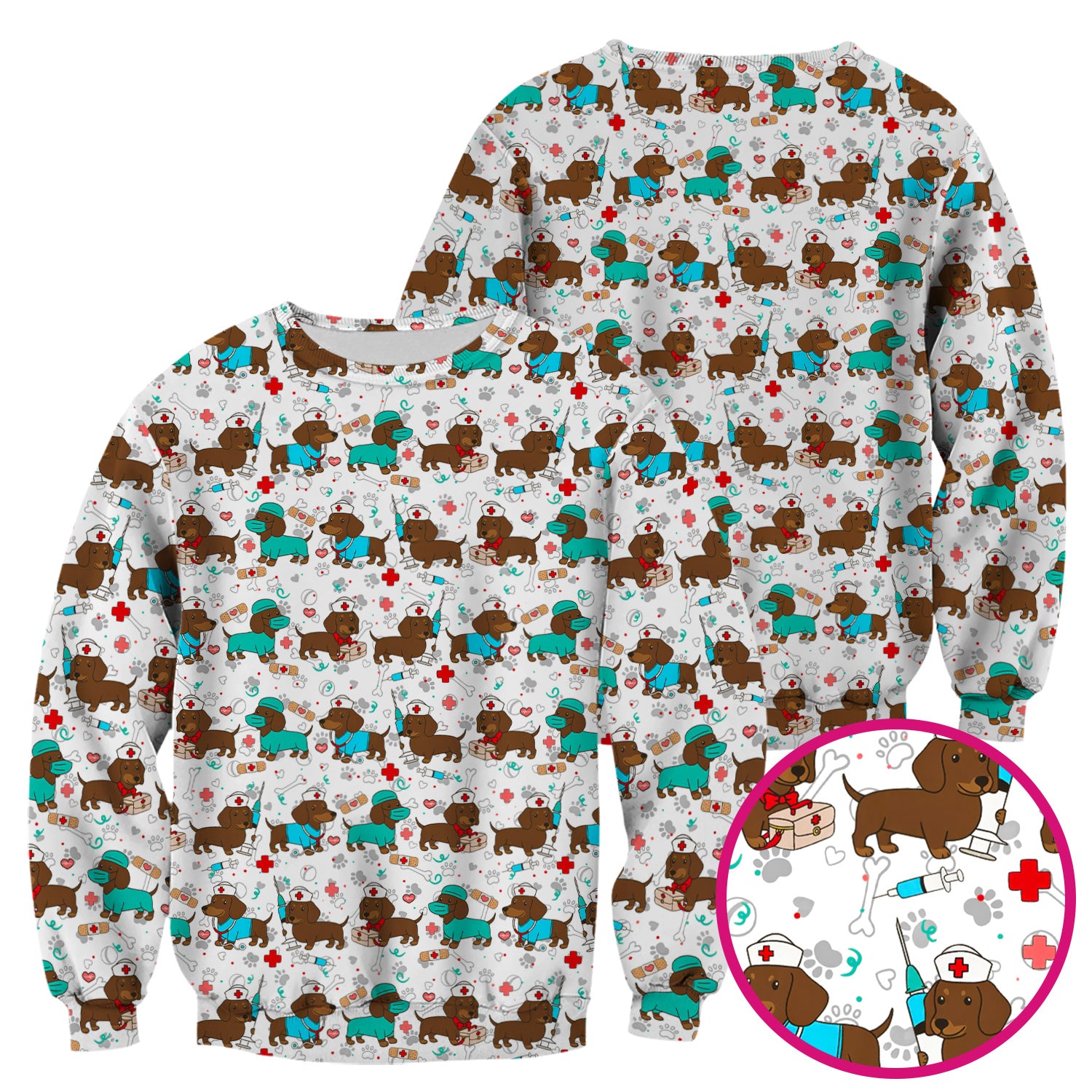 Cute Wiener Dog Dachshund Nurse Scrub Top, Funny Dachshund Dog Scrubs Shirt, Breathable Fabrics Nursing Uniform