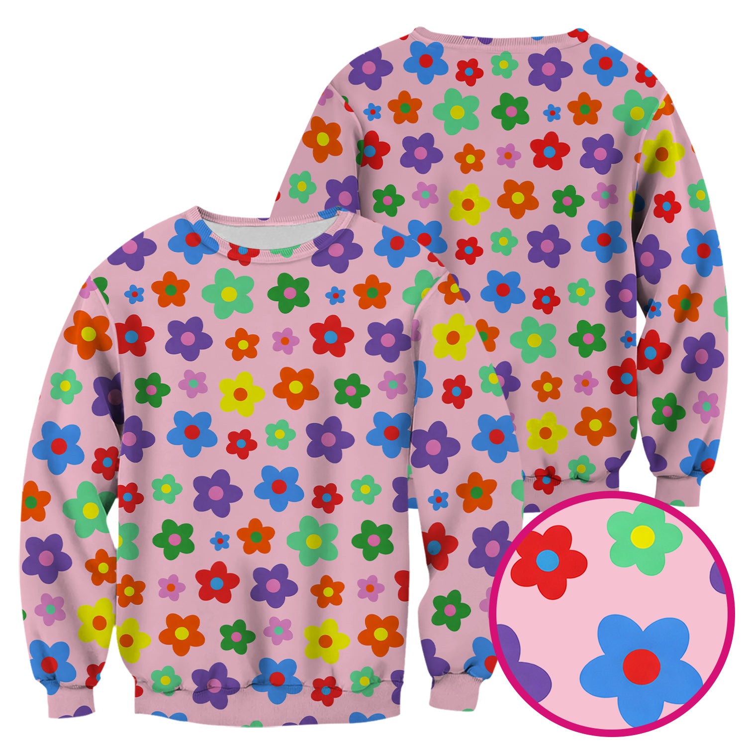 Colorful Retro Flower Pattern Print Scrub Top, Breathable Fabrics Nursing Uniform