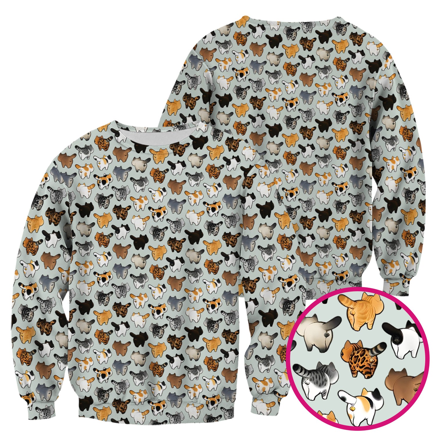 Cat Butt Pattern Medical Scrub Top, Breathable Fabrics Nursing Uniform