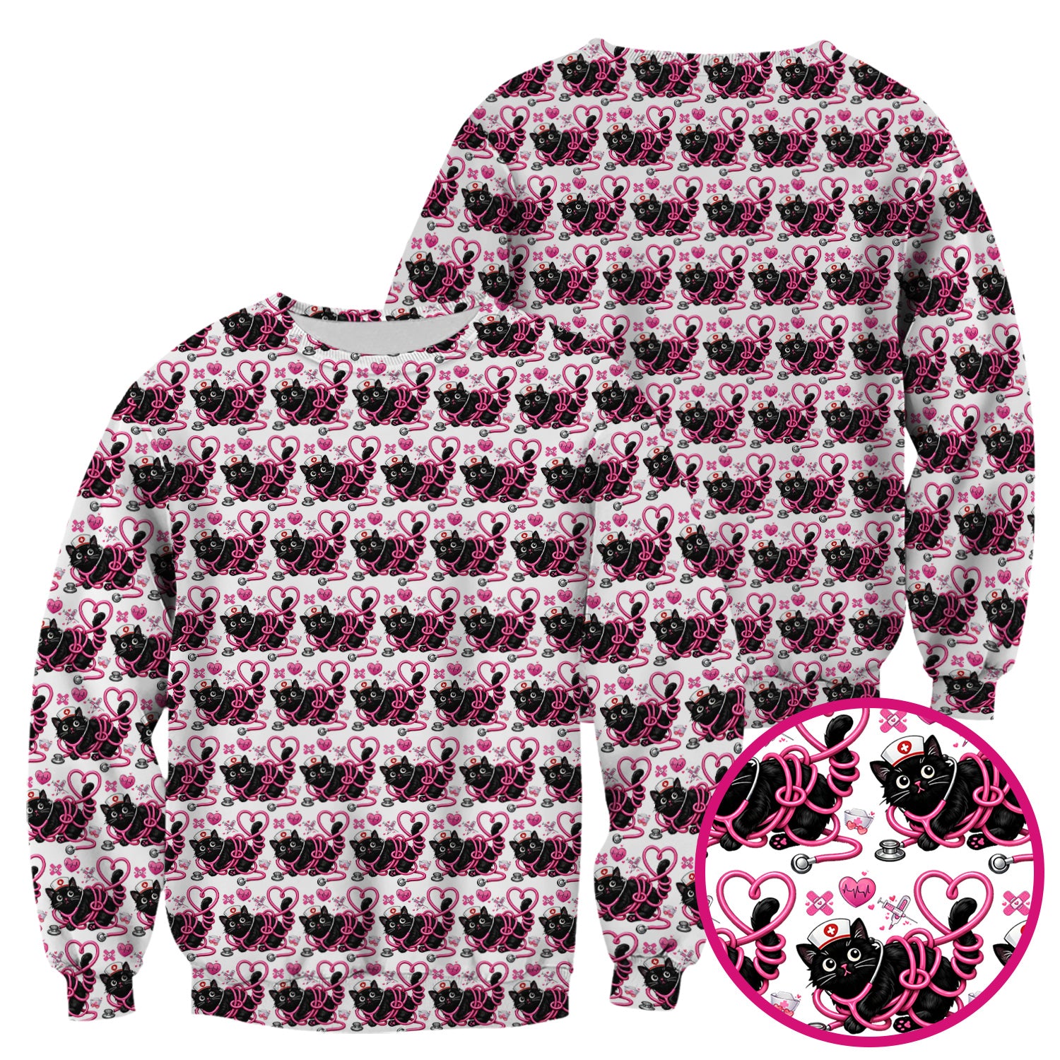 Valentine Cute Cat Nurse Heart Print Scrub Top, Comfortable Scrubs for Nurses