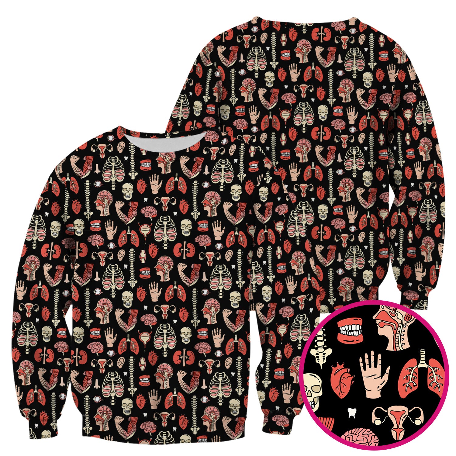 Human Anatomy Body Parts Pattern Scrubs Top, Comfortable Scrubs for Nurses