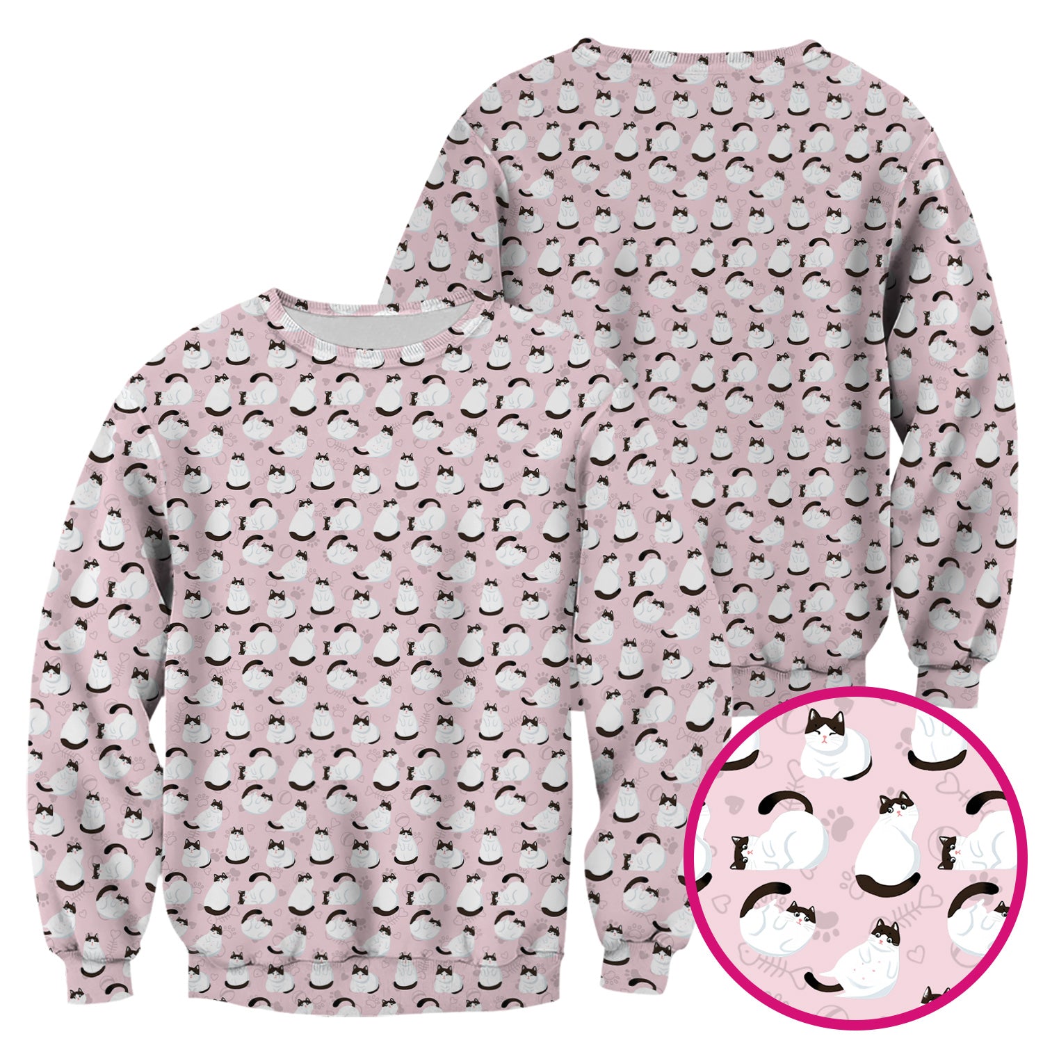 Cute Cat Pattern Medical Scrub Top, Breathable Fabrics Nursing Uniform