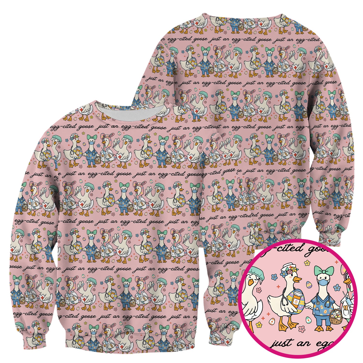 Funny Easter Nurse Goose Pattern Scrub Top, Comfortable Scrubs for Nurses
