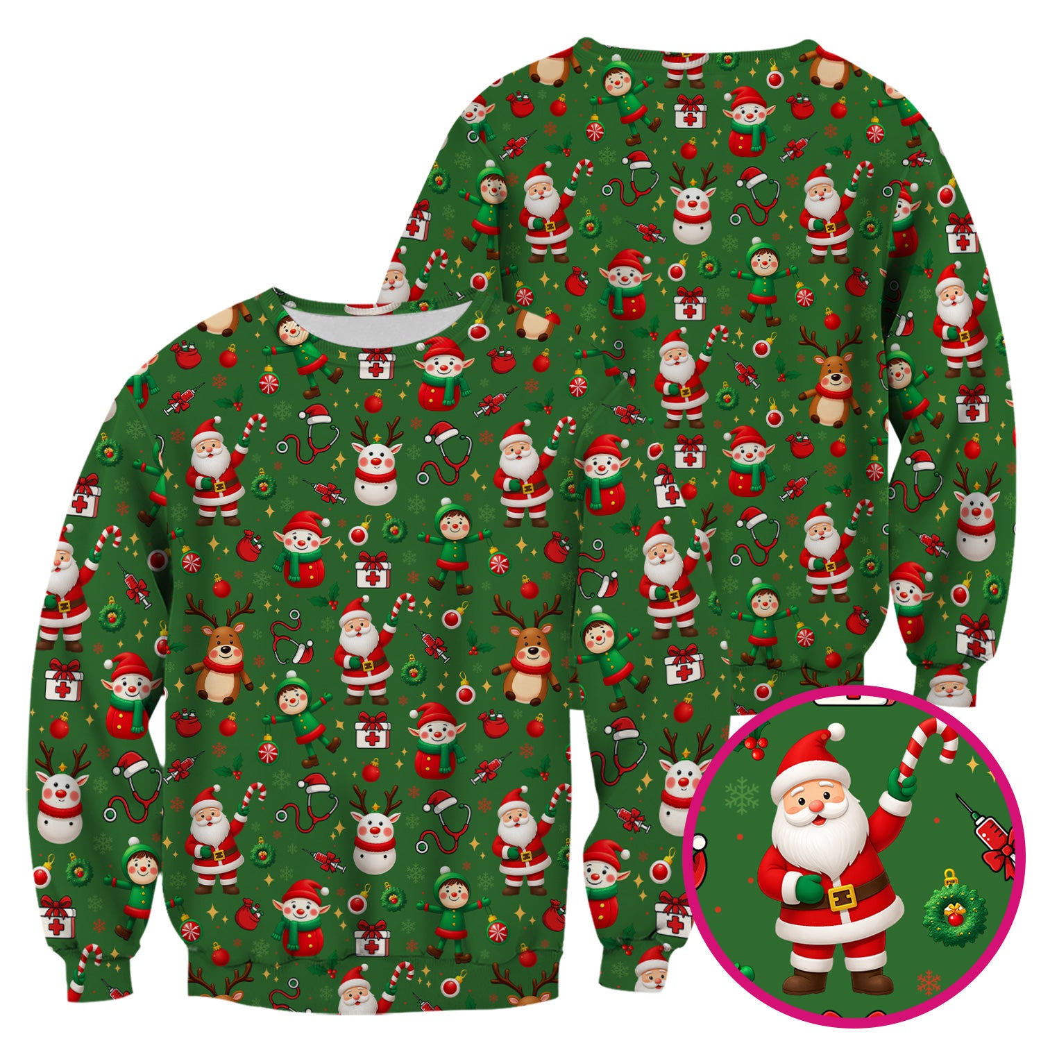Santa Christmas Scrub Top - Cute Holiday Nurse Medical Shirt - Festive Reindeer Med Uniform for Women RN CNA LPN