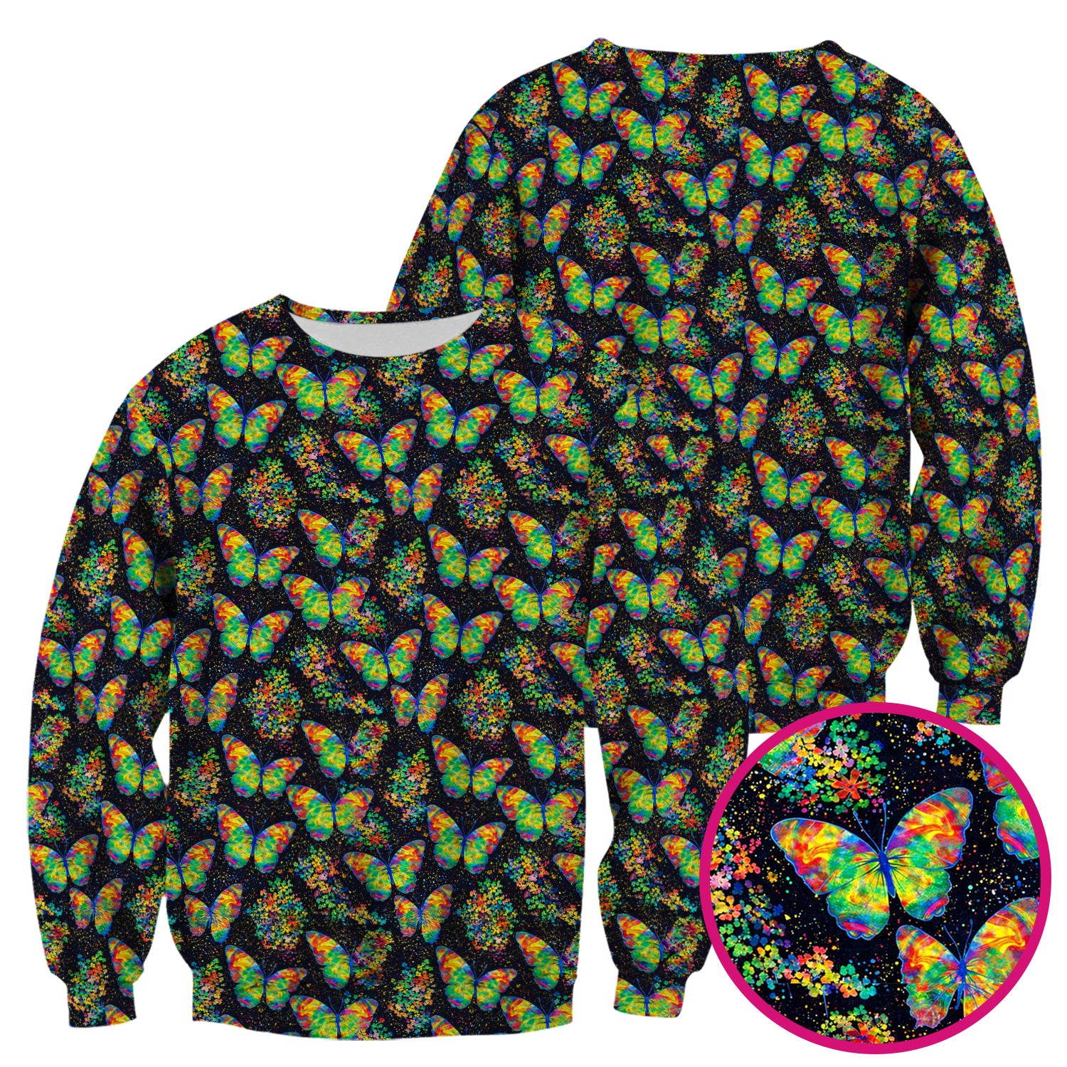 Rainbow Butterfly Galaxy Pattern Scrub Top, Comfortable Scrubs for Nurses