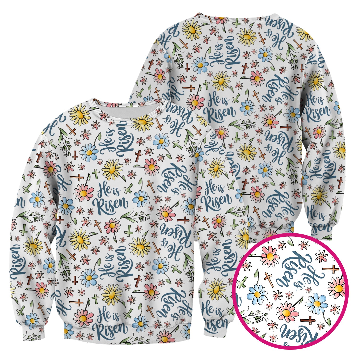 He Is Risen Cross Flower Pattern Scrub Top, Comfortable Scrubs For Nurses