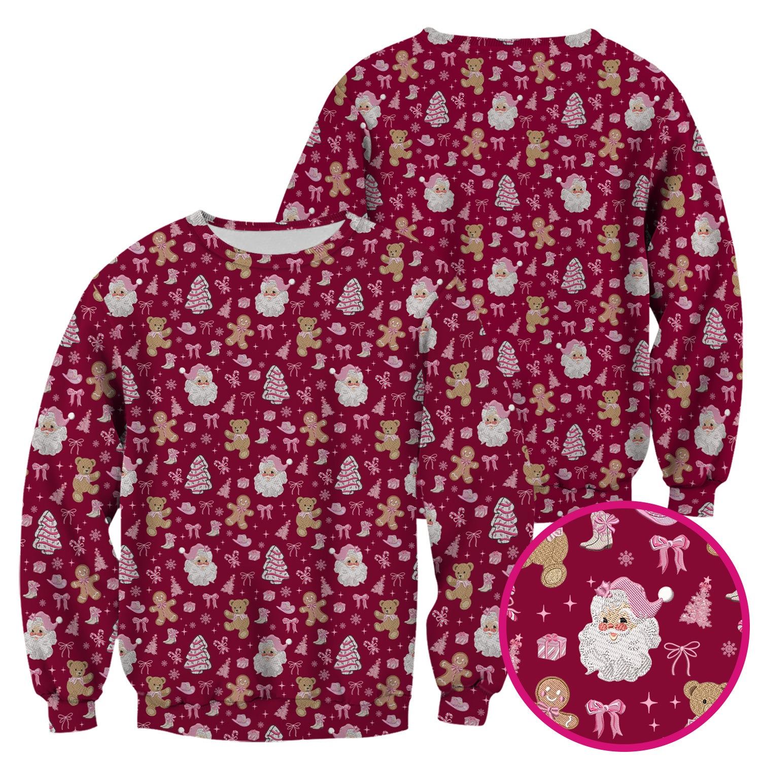 Pink Christmas Santa Gingerbread Scrub Top, Cute Holiday Medical Pattern Shirt, Breathable Fabrics Nursing Uniform