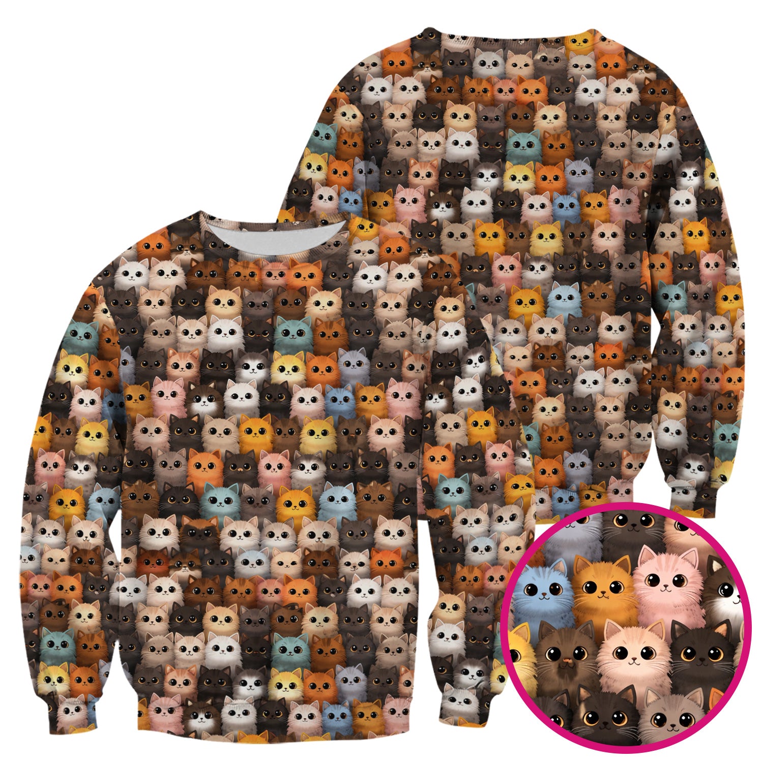 Cute Colorful Cat Pattern Scrub Top, Lightweight Medical Work Uniform