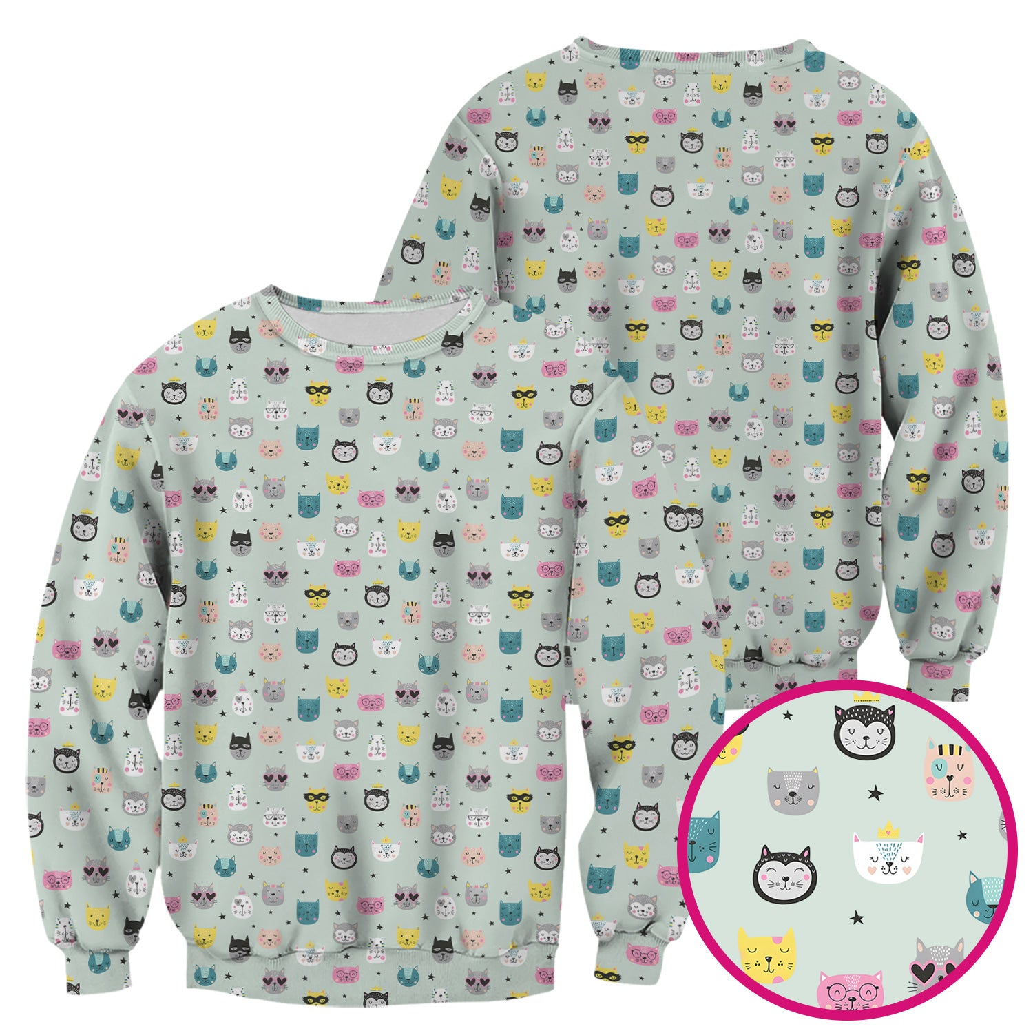 Cute Colorful Cat Pattern Scrub Top, Comfortable Scrubs for Nurses