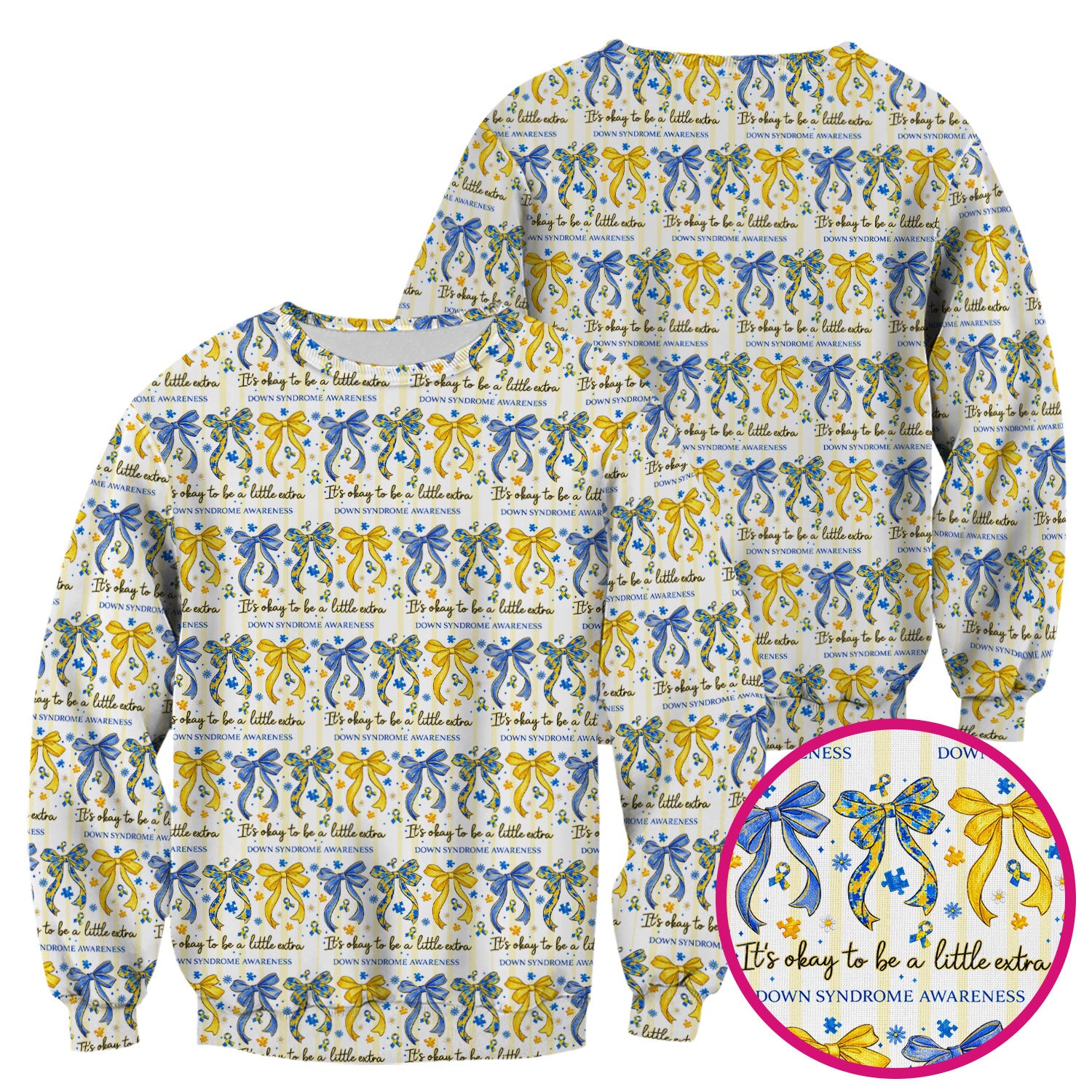 Down Syndrome Awareness Ribbon Pattern Scrub Top Comfortable Nurse Workwear Top