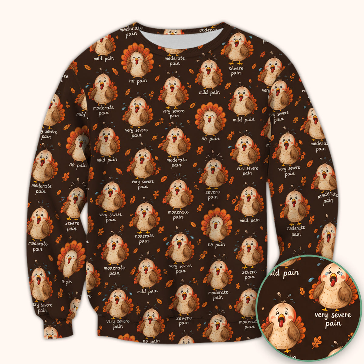 Funny Thanksgiving Turkey Pain Scale Pattern Scrub Top, Comfortable Scrubs for Nicu Nurses