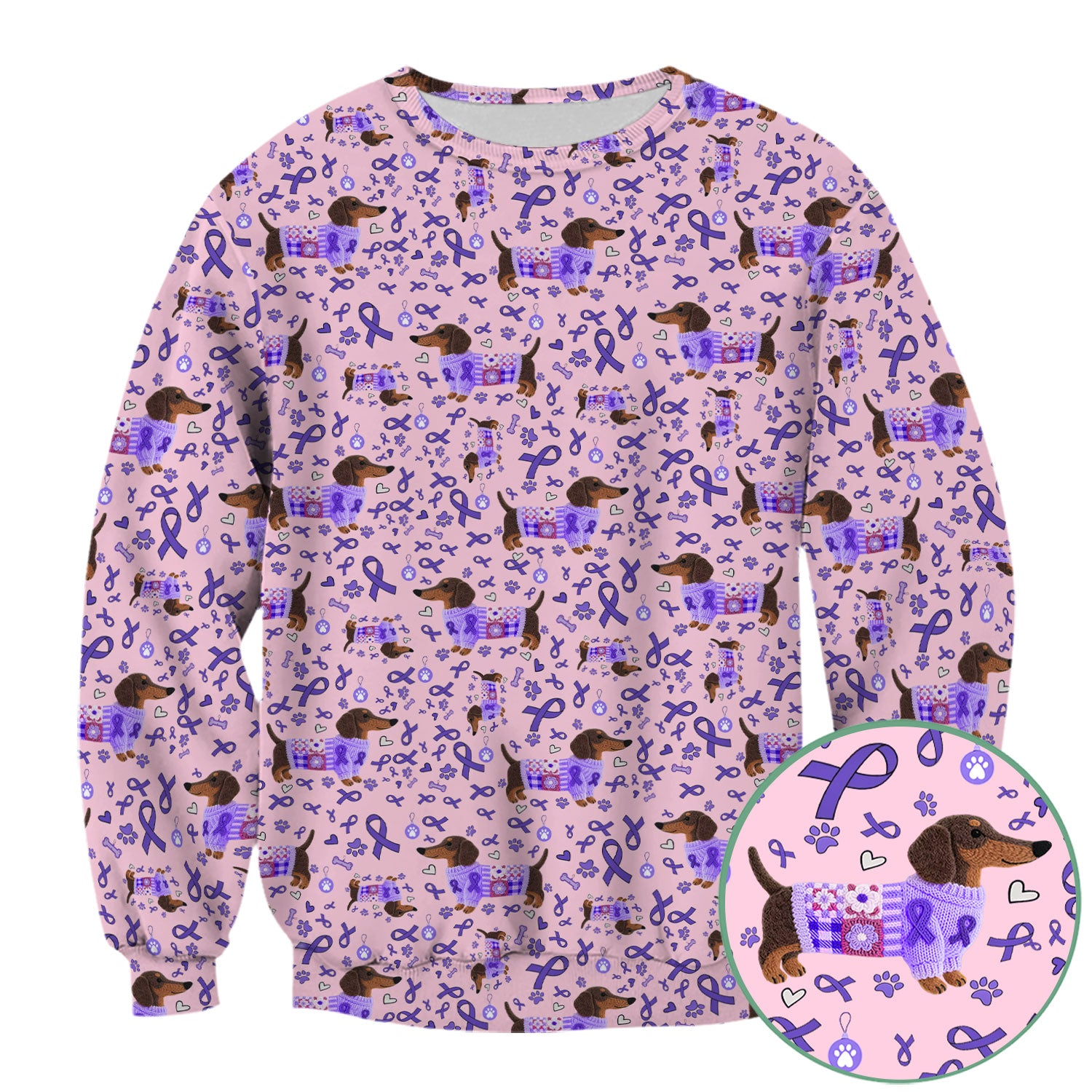 Purple Ribbon Dachshund Scrub Top for Nurses - Cute Awareness Dog Paw Prints - Support Lupus Cancer Med Uniform Gift for Women