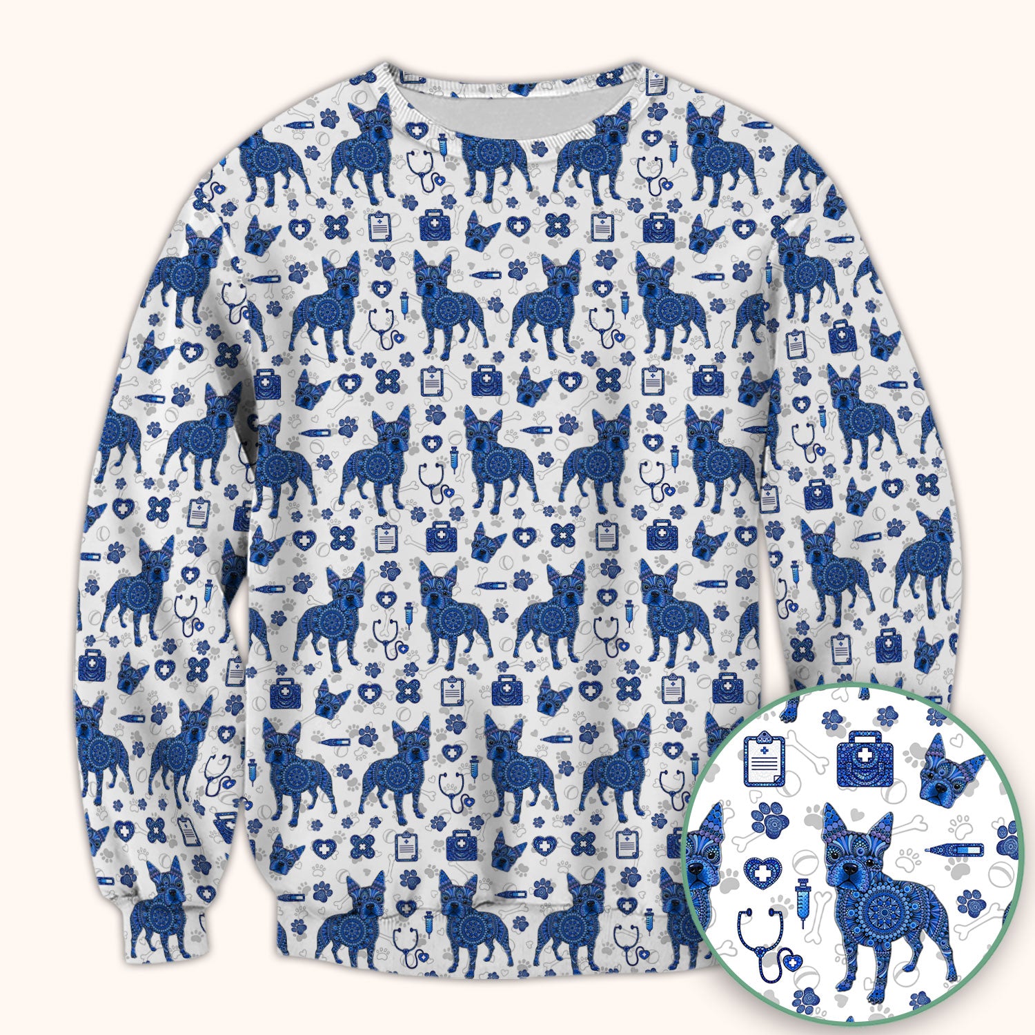 Blue Heeler Australian Cattle Dog Scrub Top, Australia Dot Art Pattern Shirt, Breathable Fabrics Nursing Uniform