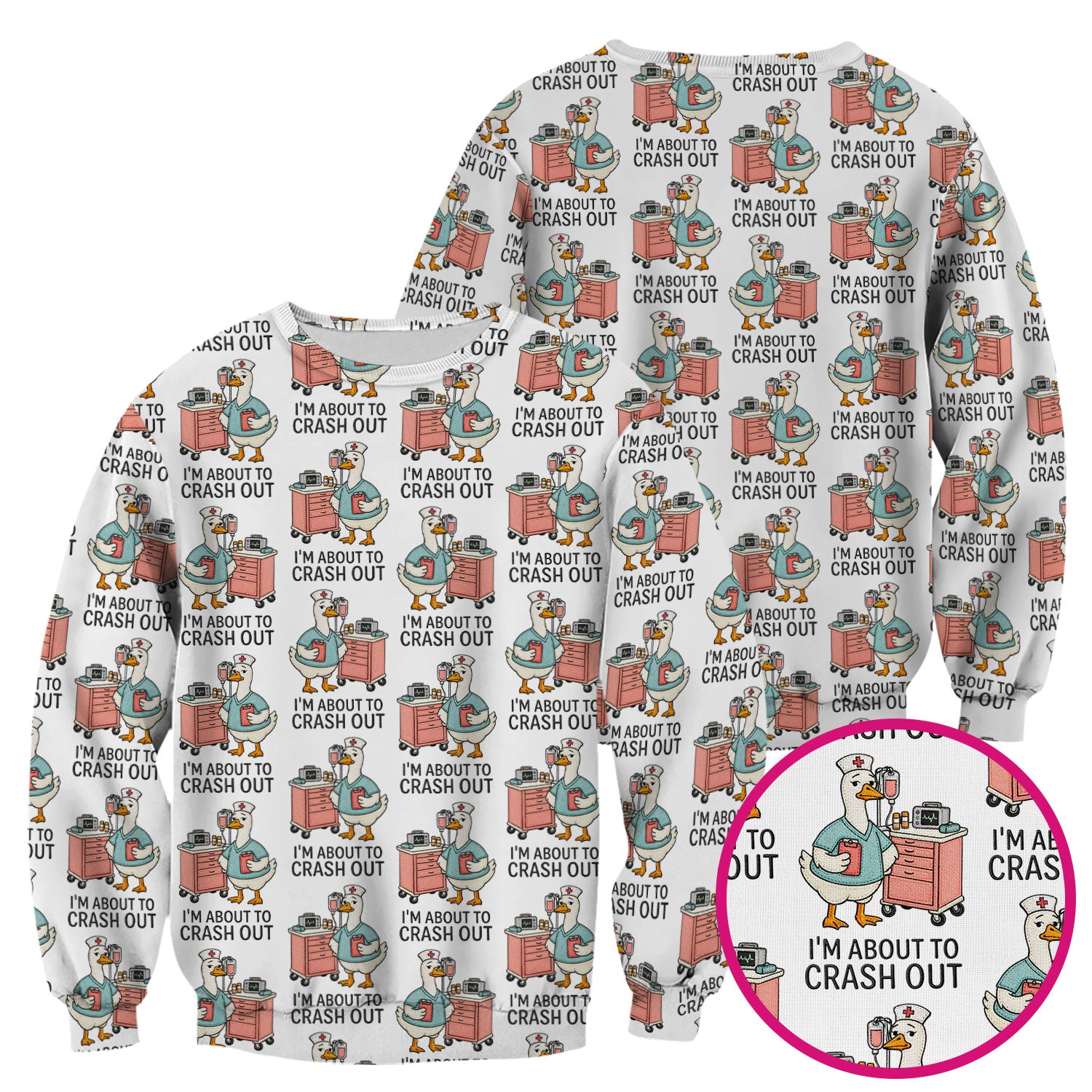 Funny Nurse Goose Crash Out Pattern Scrub Top, Comfortable Scrubs for Nurses