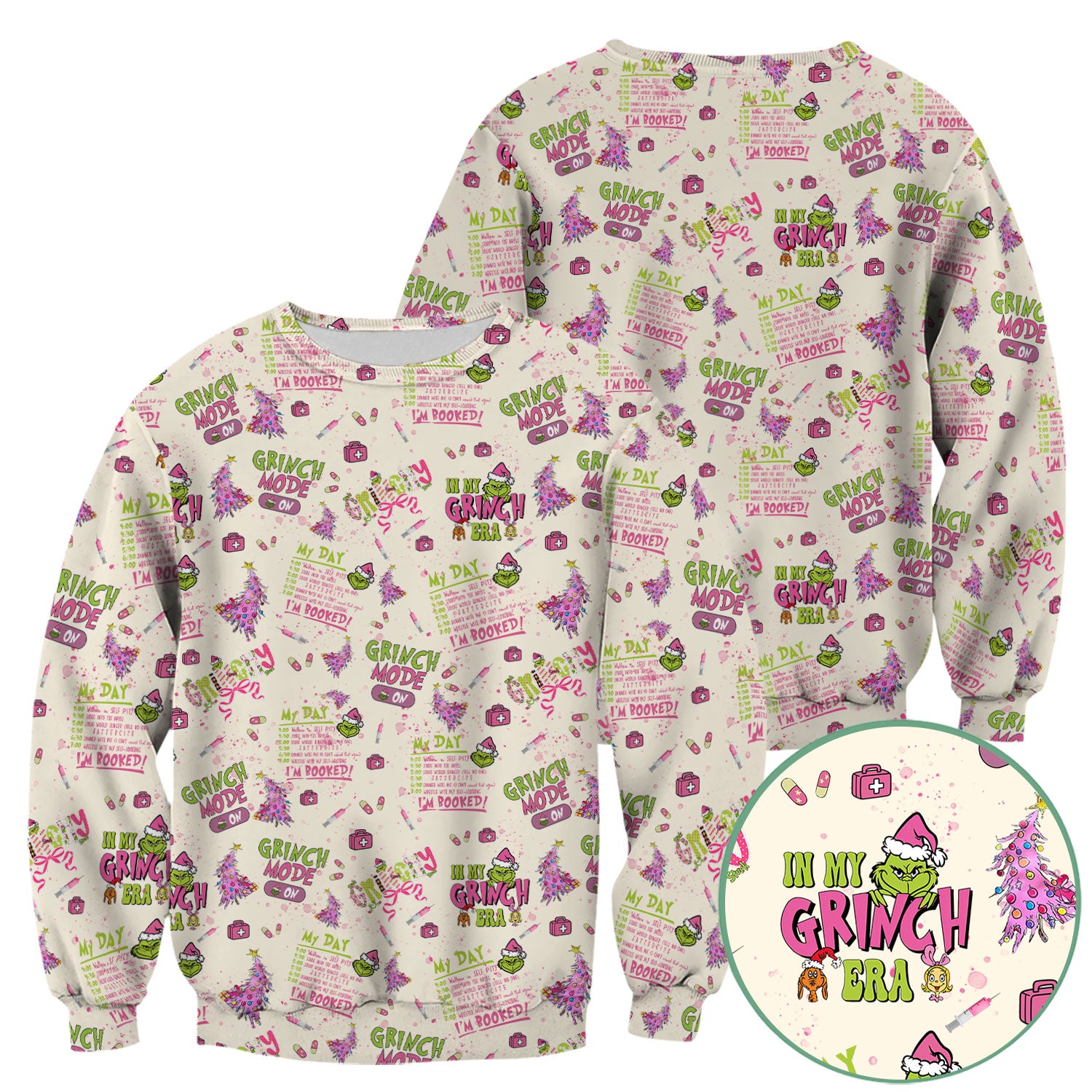Funny Christmas Scrub Top for Women - Grinch Mode On Holiday Nurse Uniform Shirt - Pink Grinchmas Gift for RN CNA LPN