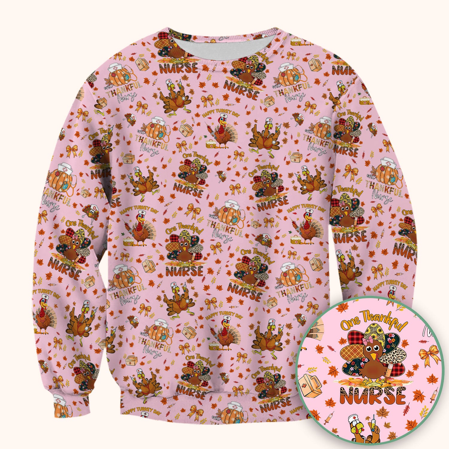 Thanksgiving Nurse Fall Scrub Top for Women - Cute Turkey and Pumpkin Shirt - Autumn Medical Shirt Gift for RN CNA LPN Doctor