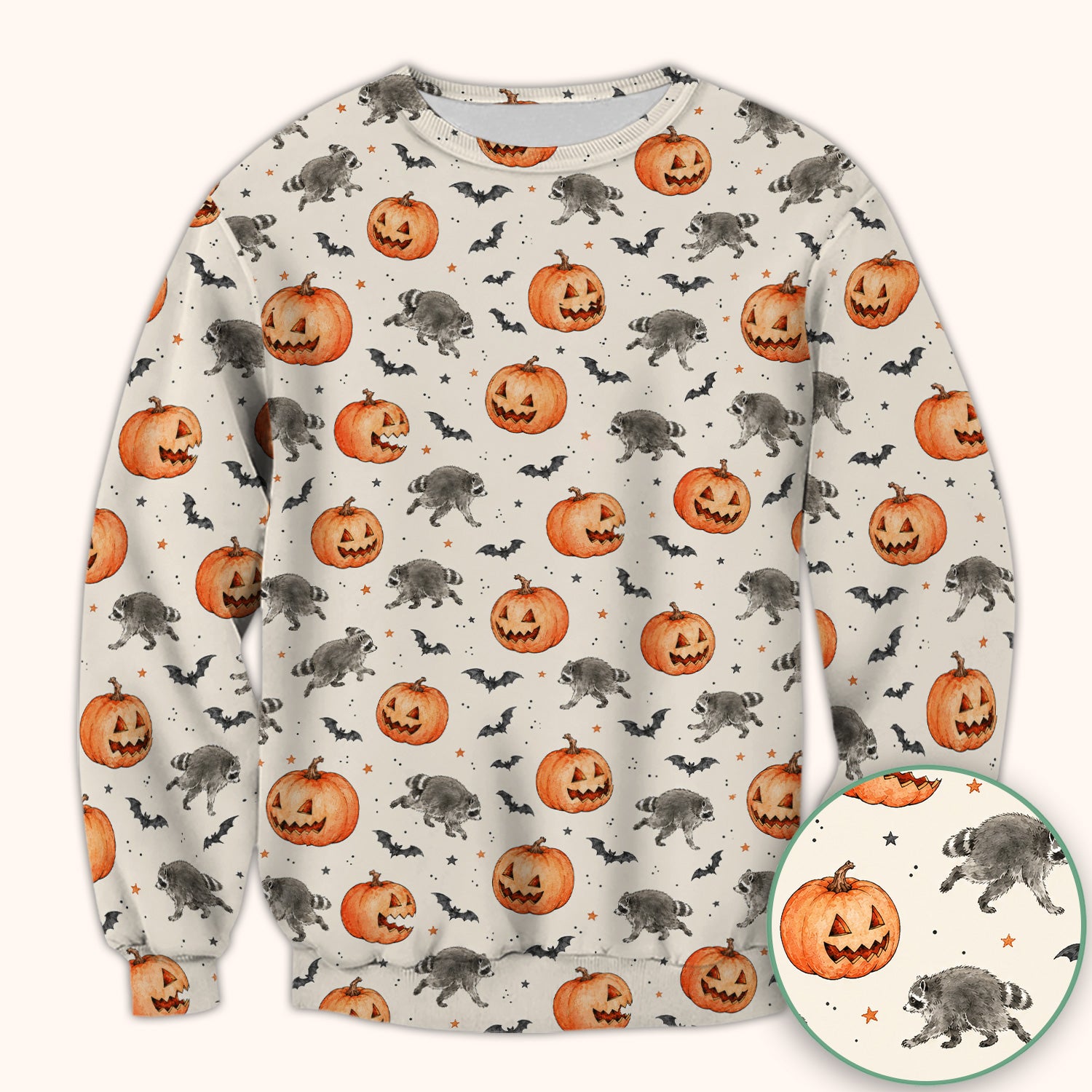 Spooky Halloween Raccoon And Pumpkin Scrub Top, Comfortable Scrubs for Nurses