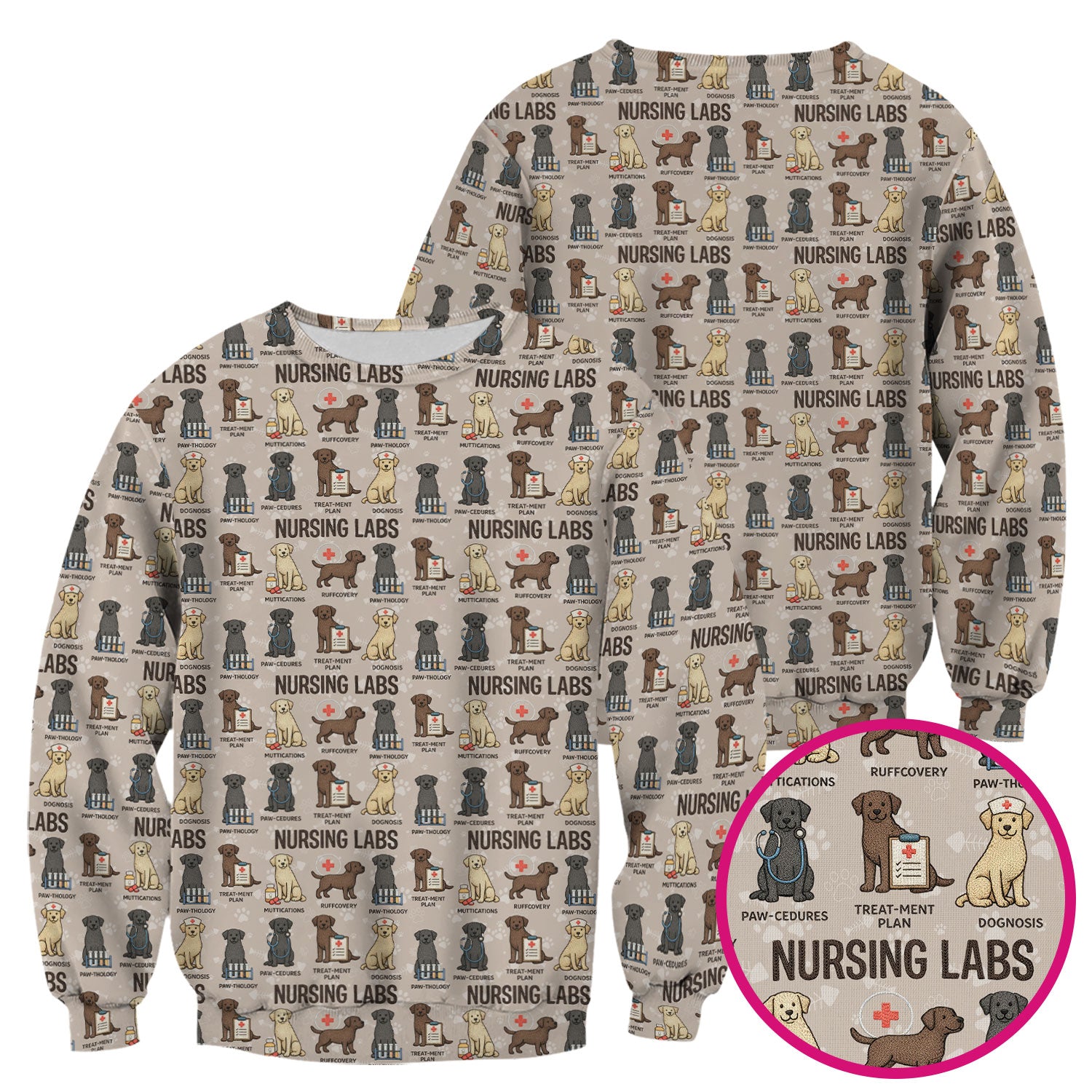 Playful Nursing Labs Dog Pattern Scrub Top, Comfortable Scrubs for Nurses