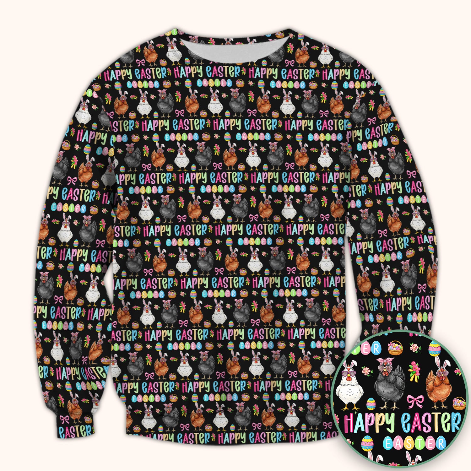 Happy Easter Bunny Eggs Pattern Scrubs Top, Comfortable Scrubs for Nurses