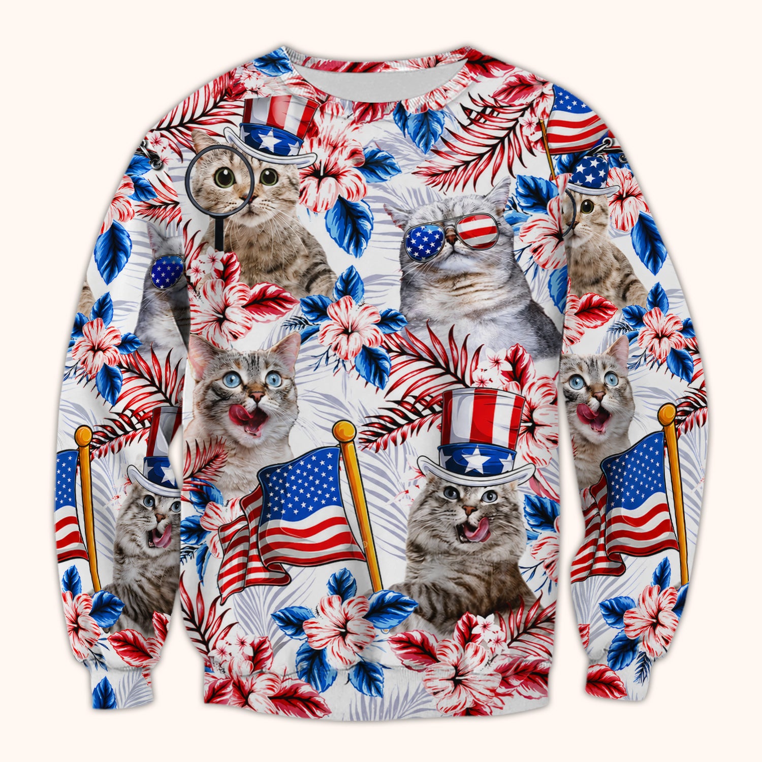 Patriotic Cat with USA Flag Scrub Top, Comfortable Scrubs for Nurses