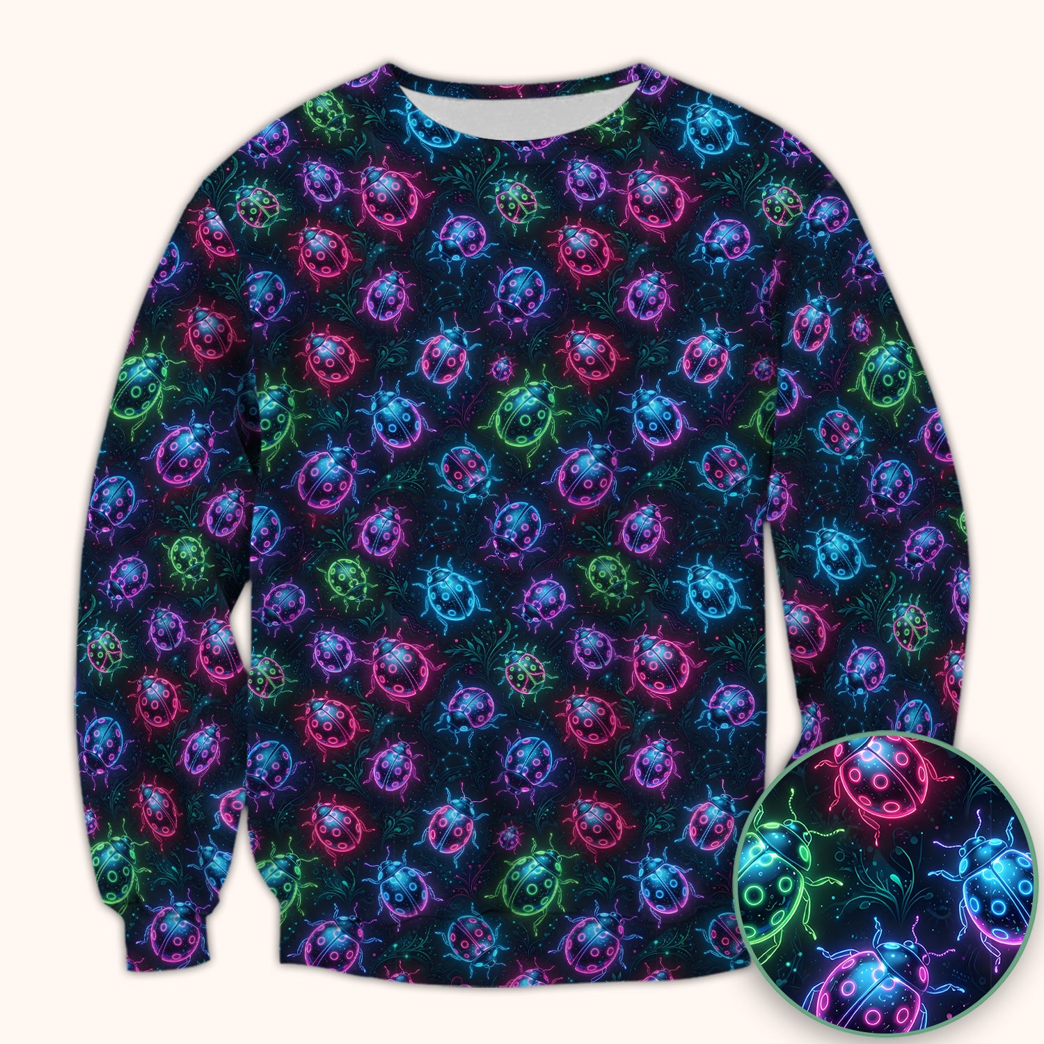 Colorful Neon Ladybug Pattern Scrub Top, Comfortable Scrubs for Nurses