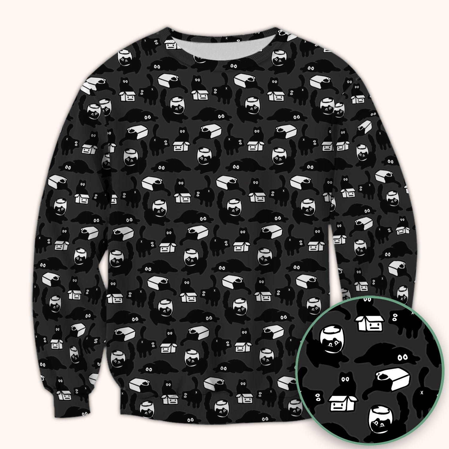 Dark Playful Cat Cartoon Pattern Scrub Top, Comfortable Scrubs for Nurses