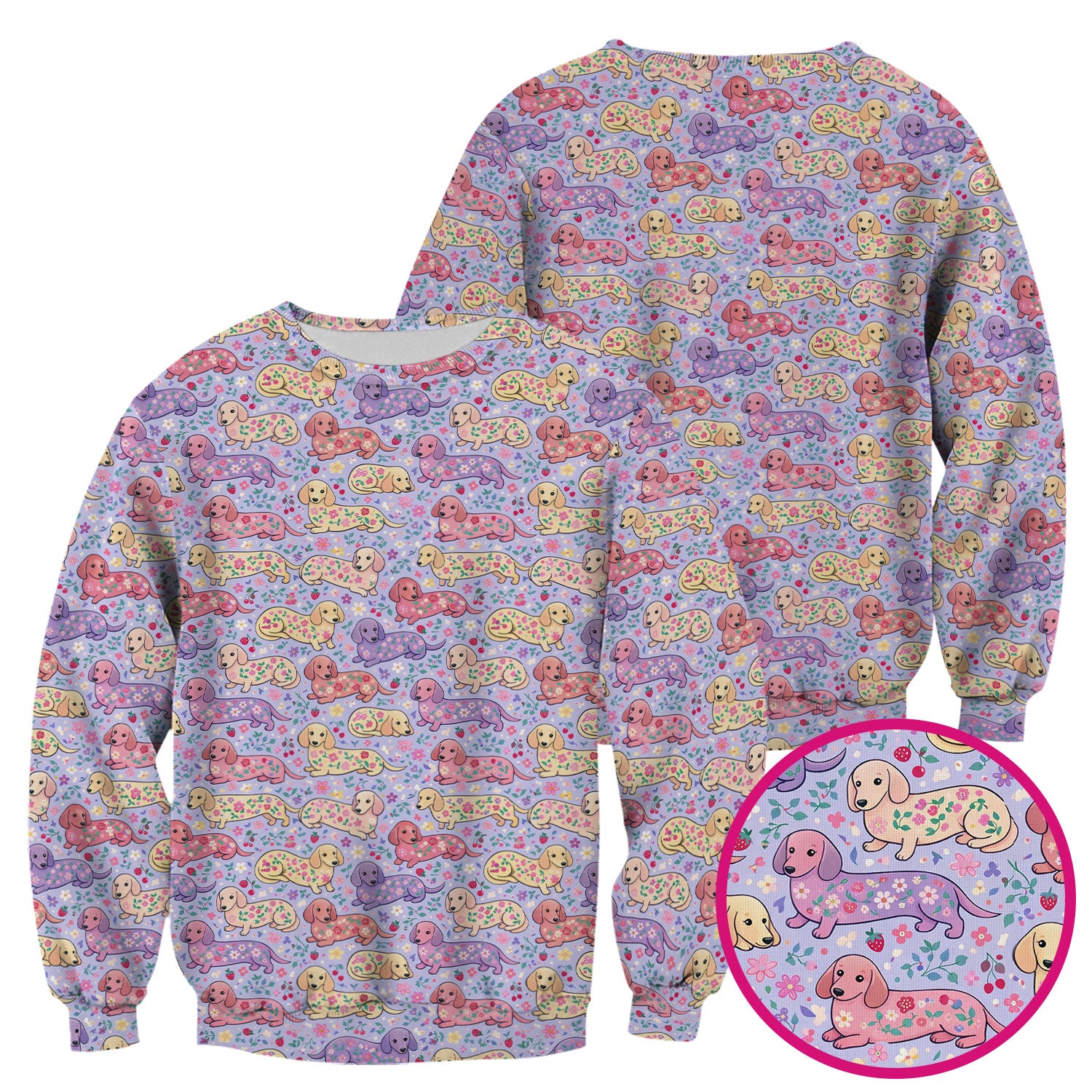 Cute Dachshund Floral Pattern Scrub Top, Comfortable Scrubs For Nurses