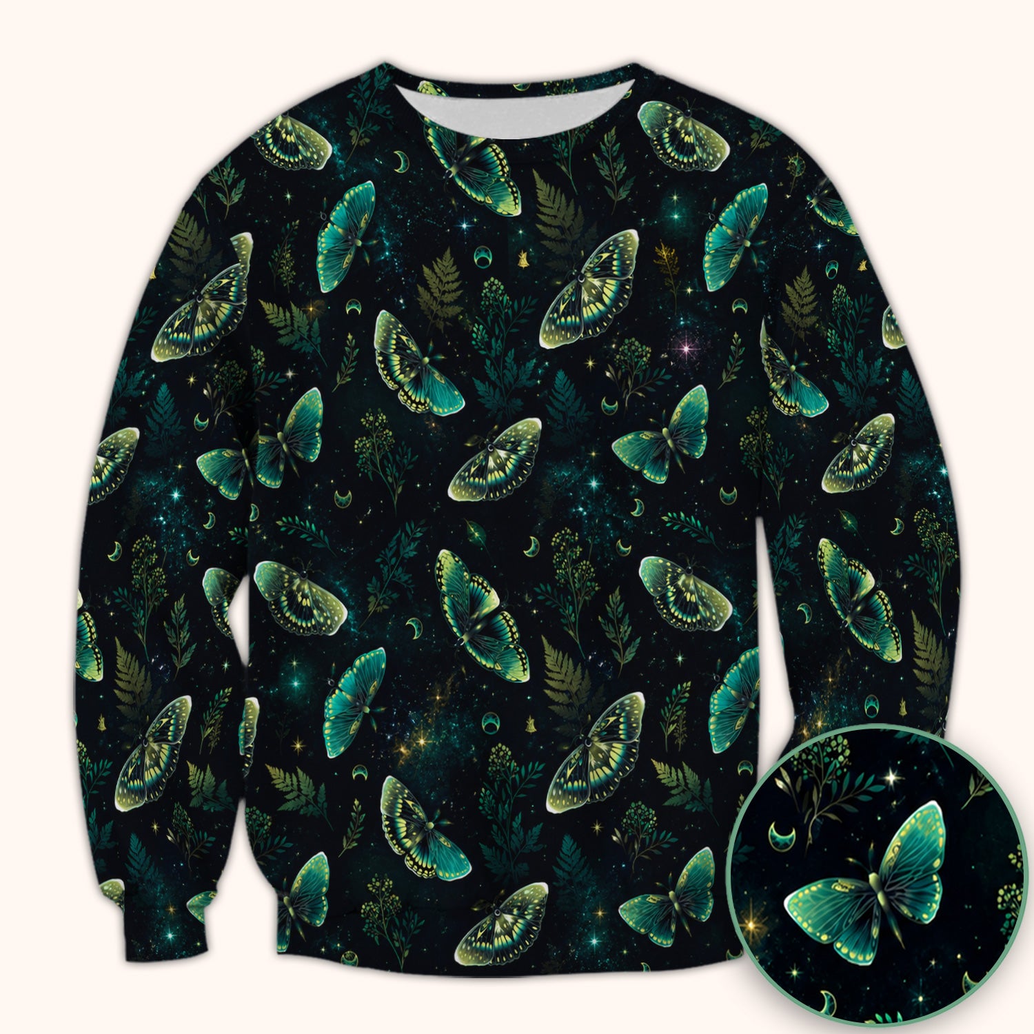 Mystical Moonlight Butterfly Garden Pattern Scrub Top, Comfortable Scrubs for Nurses