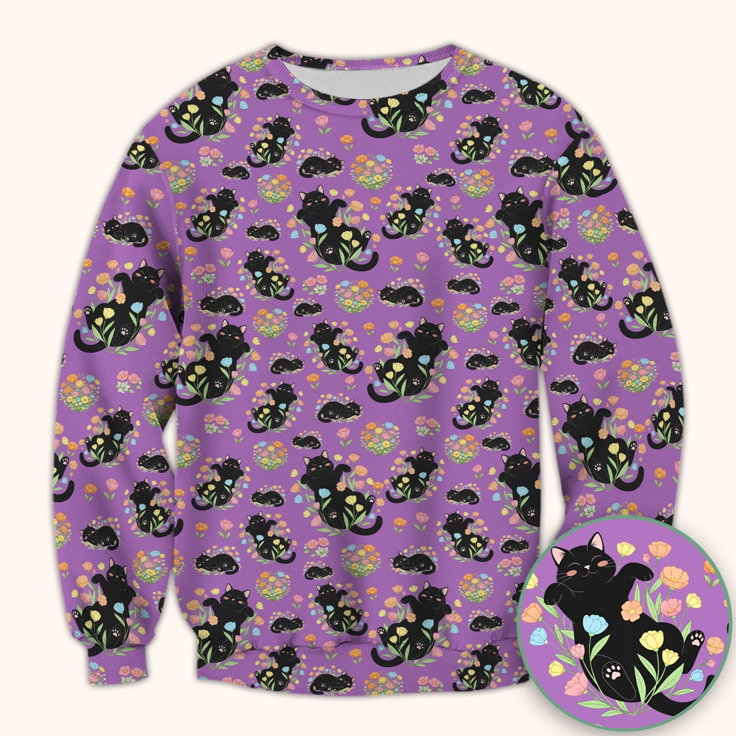 Cats With Cute Poses Floral Pattern Scrubs Top, Comfortable Scrubs for Nurses