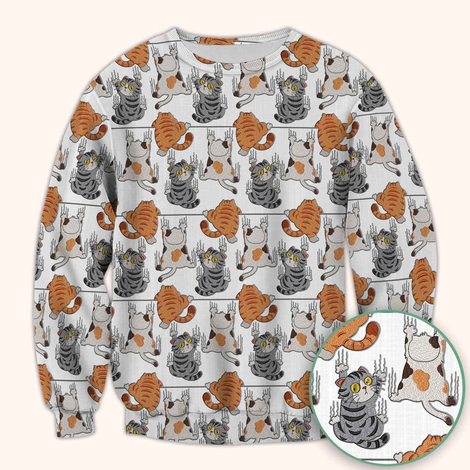 Cute Cat Pattern Nurse Scrub Top, Cats Medical Pattern Shirt, Breathable Fabrics Nursing Uniform