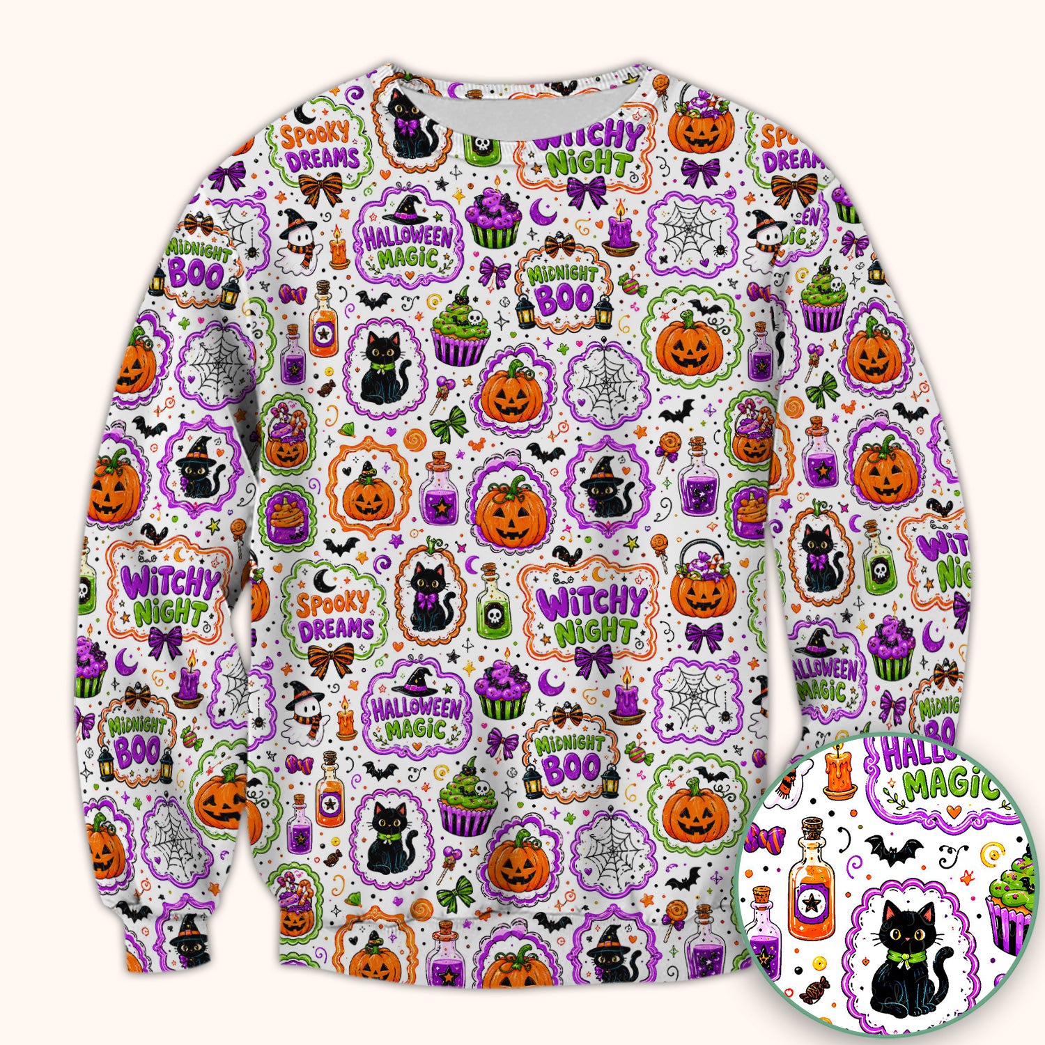 Witchy Halloween Magic And Pumpkins Scrub Top, Comfortable Scrubs for Nurses