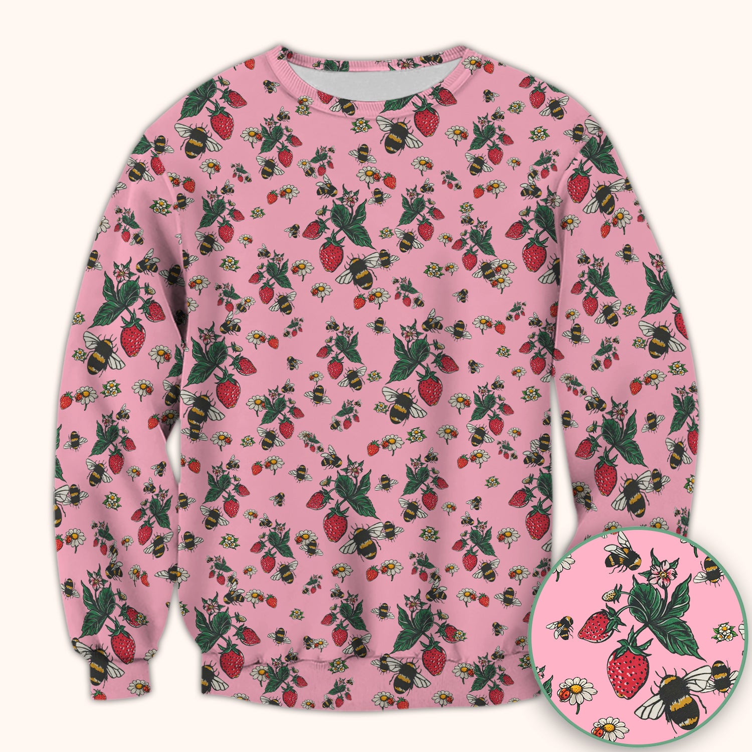 Cute Strawberry Bee Daisy Floral Pattern Scrub Top, Comfortable Scrubs for Nurses