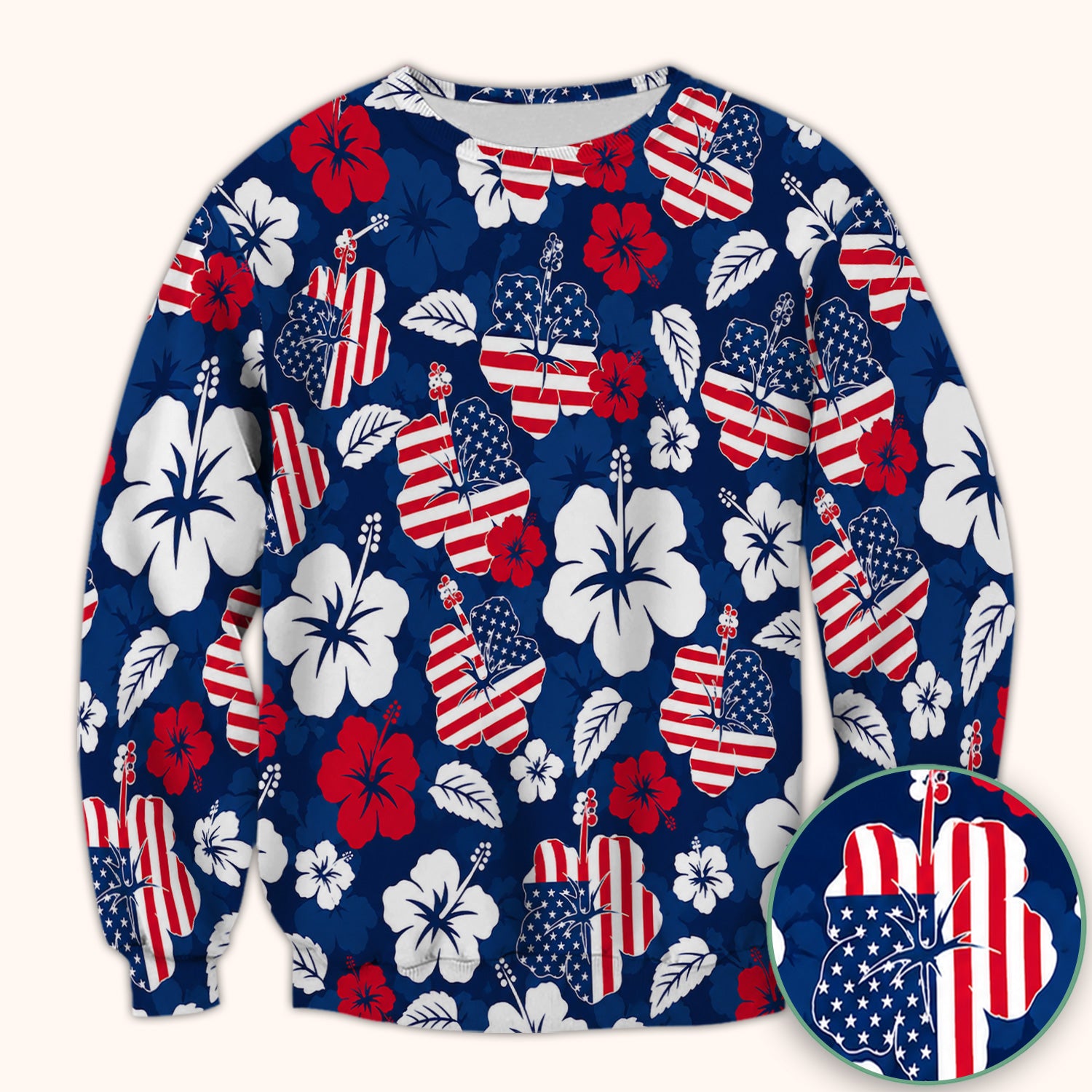 Patriotic Hibiscus Flag Floral Print Scrub Top, Comfortable Scrubs for Nurses