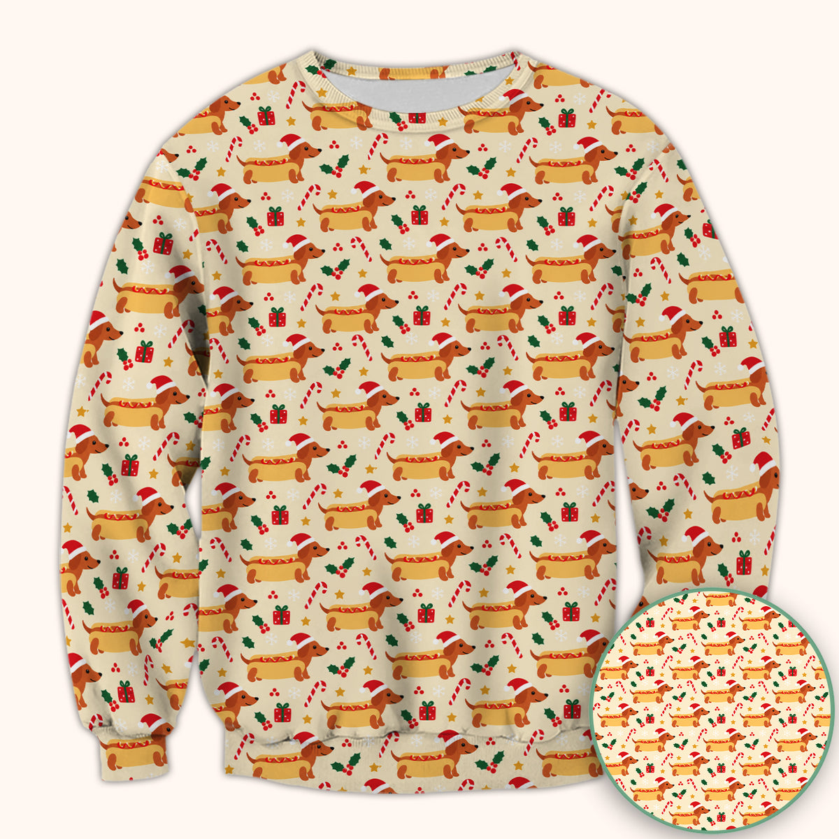 Funny Christmas Dachshund Hot Dog Scrub Top, Comfortable Scrubs for Nurses