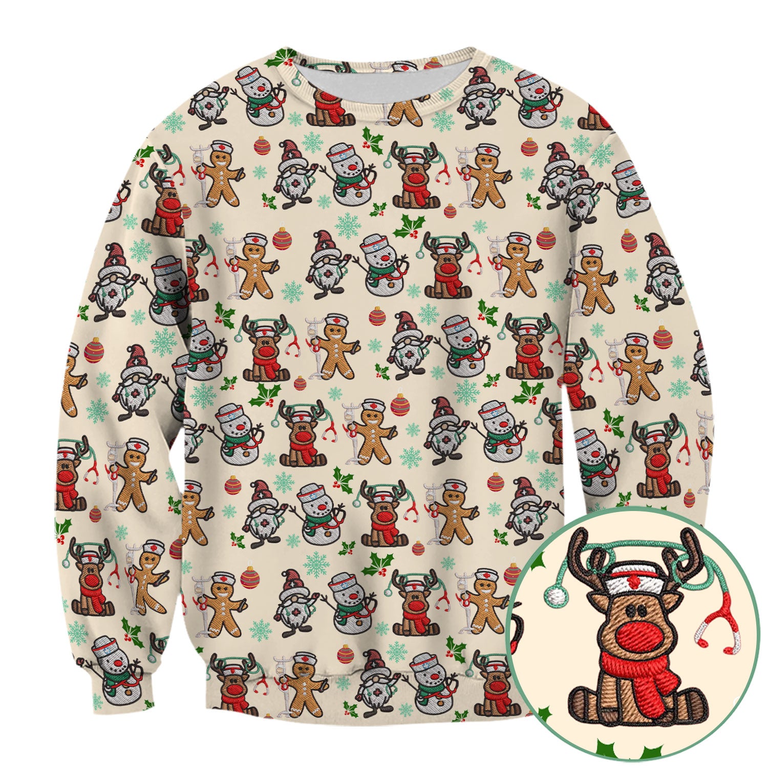 Christmas Gingerbread Scrubs for Women - Comfortable Scrubs for Nurses - Reindeer Santa Med Shirt - Breathable Fabrics Nursing Uniform