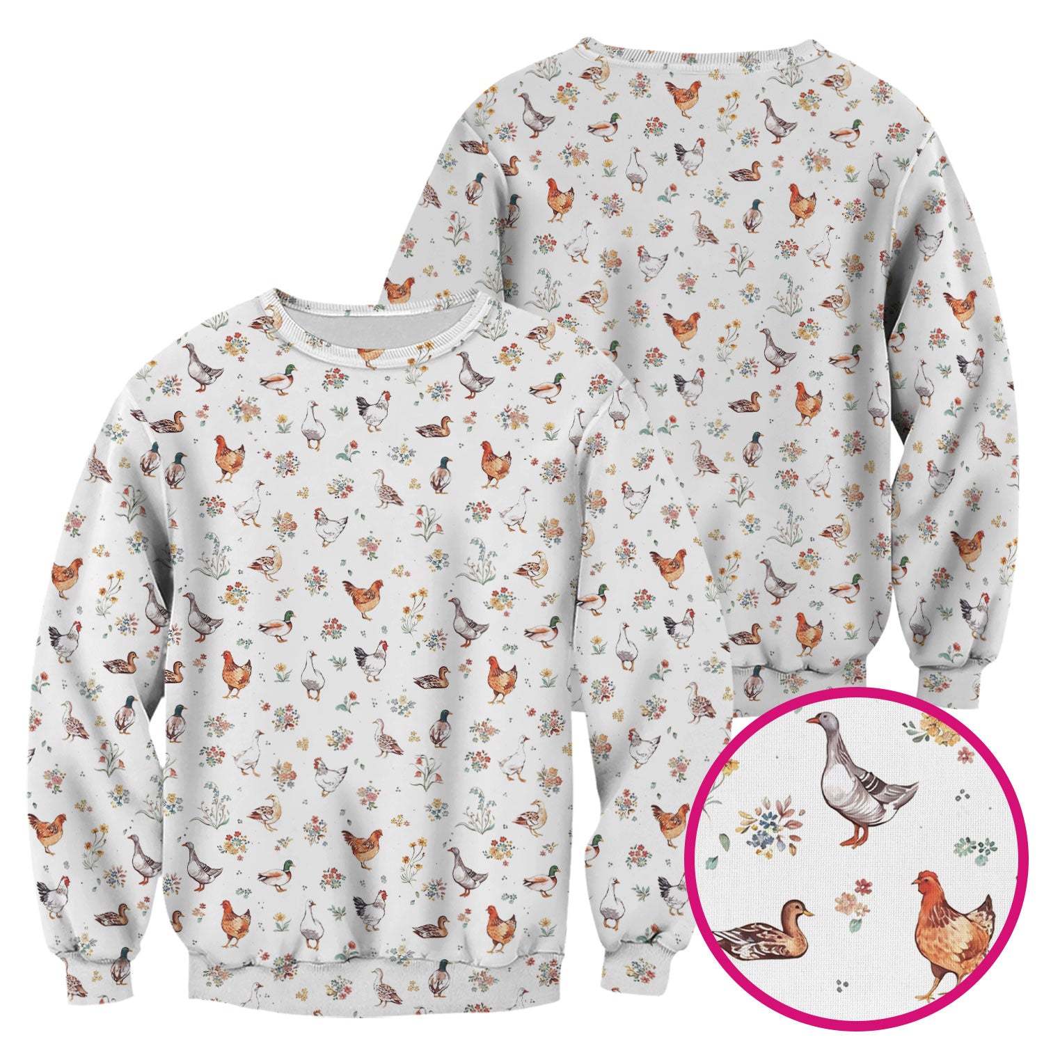 Farm Chicken Duck Floral Pattern Scrubs Top, Comfortable Scrubs for Nurses