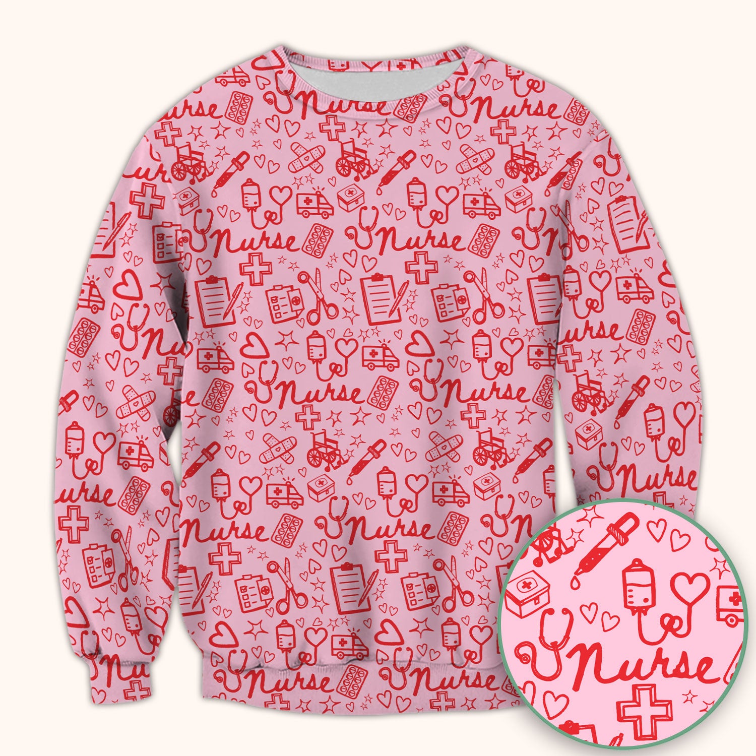 Cute Nurse Heart Medical Pattern Scrub Top, Comfortable Scrubs for Nurses