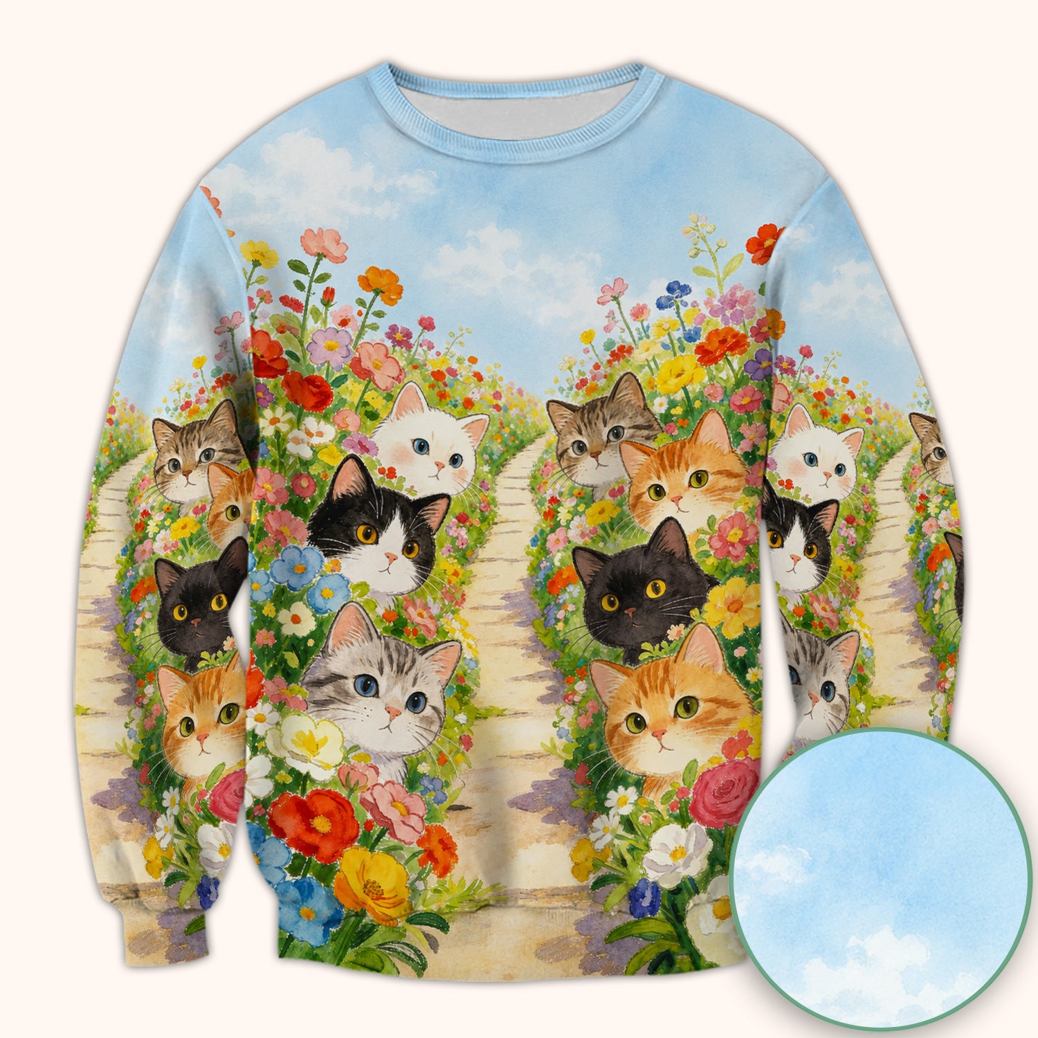 Cute Garden Cats Flower Path Pattern Scrub Top, Comfortable Scrubs for Nurses