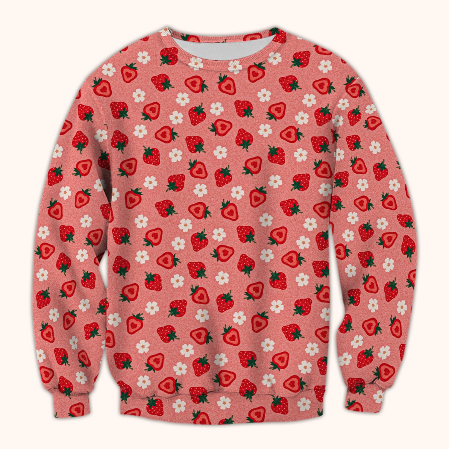Sweet Strawberry Blossom Print Scrub Top, Breathable Fabrics Nursing Uniform