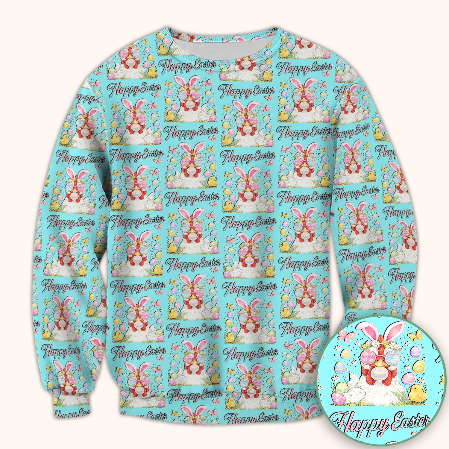 Happy Easter Bunny Eggs Pattern Scrub Top, Comfortable Scrubs for Nurses