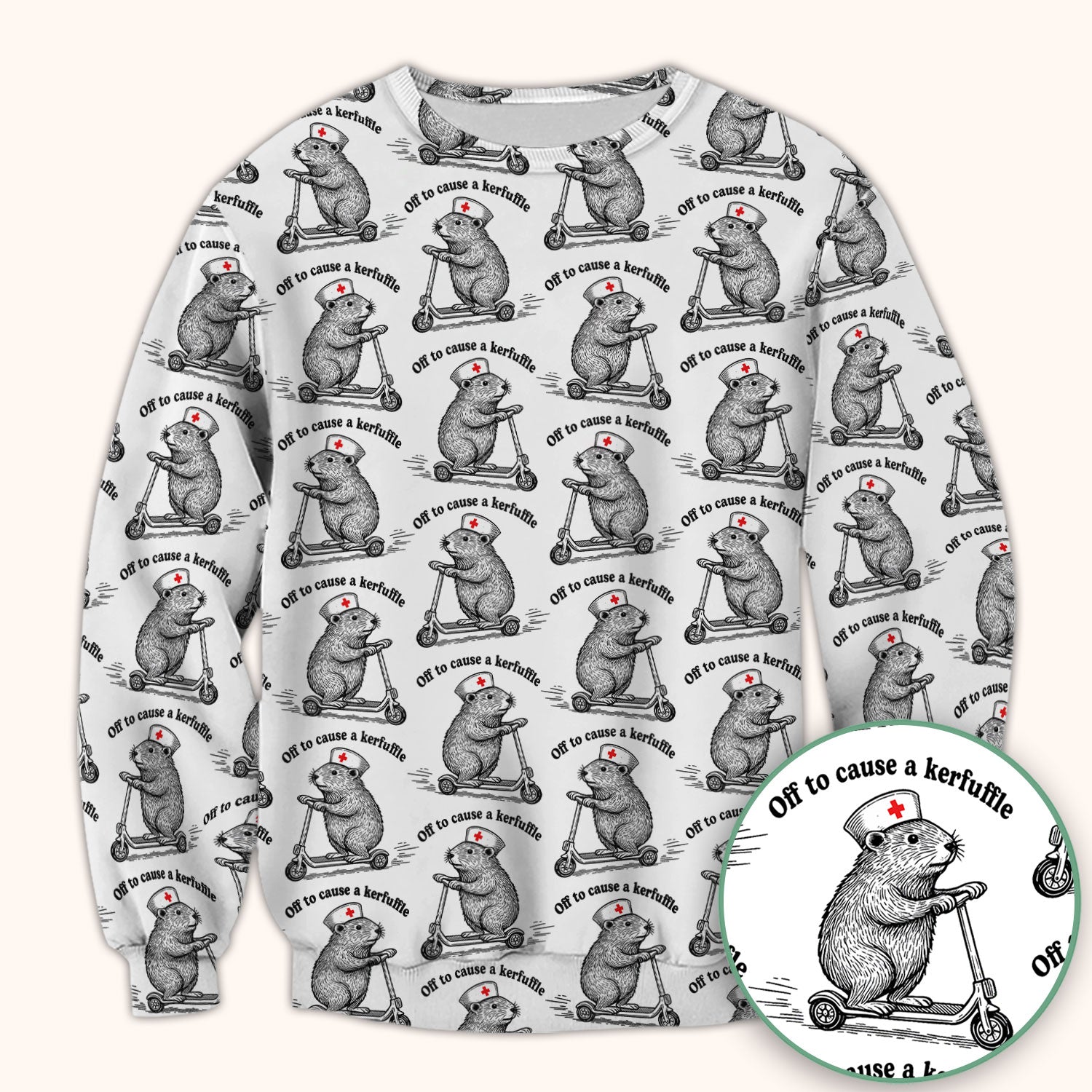 Funny Nurse Mouse Scooter Print Scrub Top, Comfortable Scrubs for Nurses