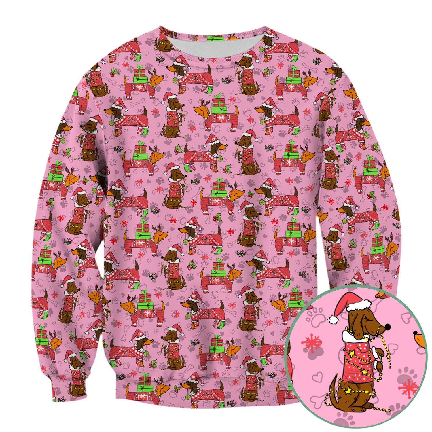 Christmas Dachshund Nurse Scrub Top for Women - Cute Sausage Dog in Santa Hat & Xmas Gift - Funny Holiday Nursing Shirt RN LPN CNA